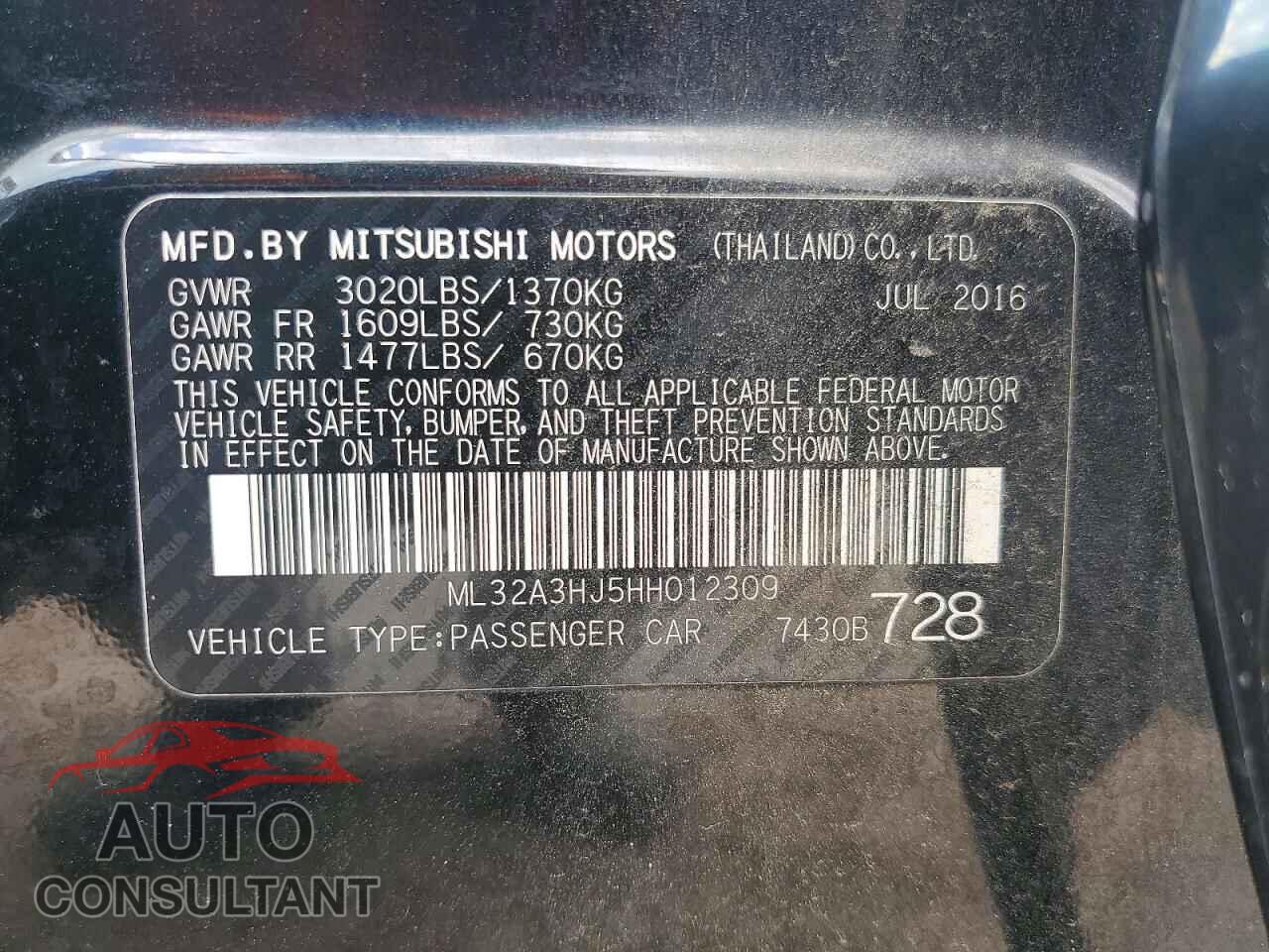 MITSUBISHI MIRAGE 2017 - ML32A3HJ5HH012309