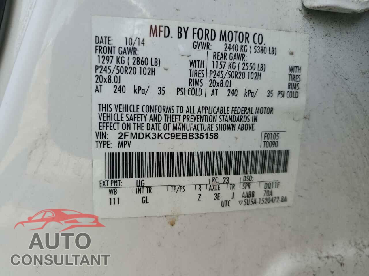 FORD EDGE 2014 - 2FMDK3KC9EBB35158