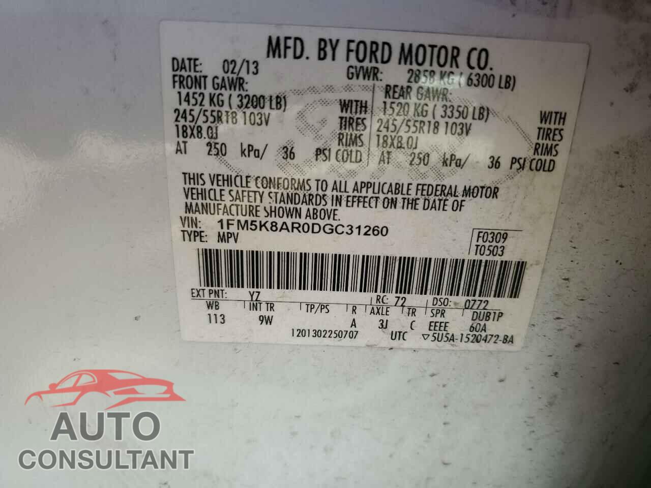 FORD EXPLORER 2013 - 1FM5K8AR0DGC31260