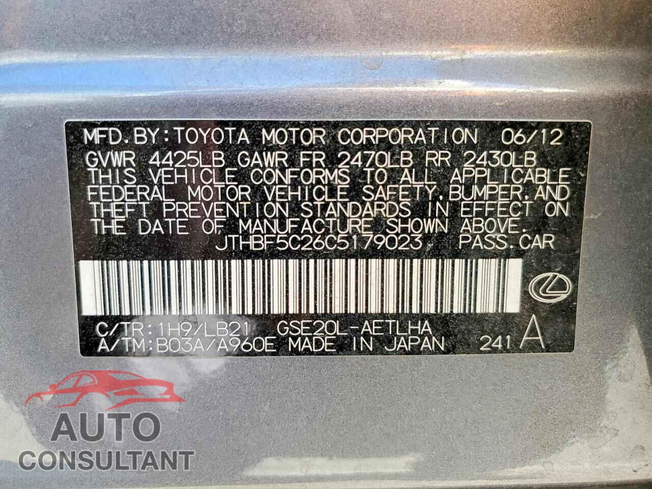 LEXUS IS 2012 - JTHBF5C26C5179023