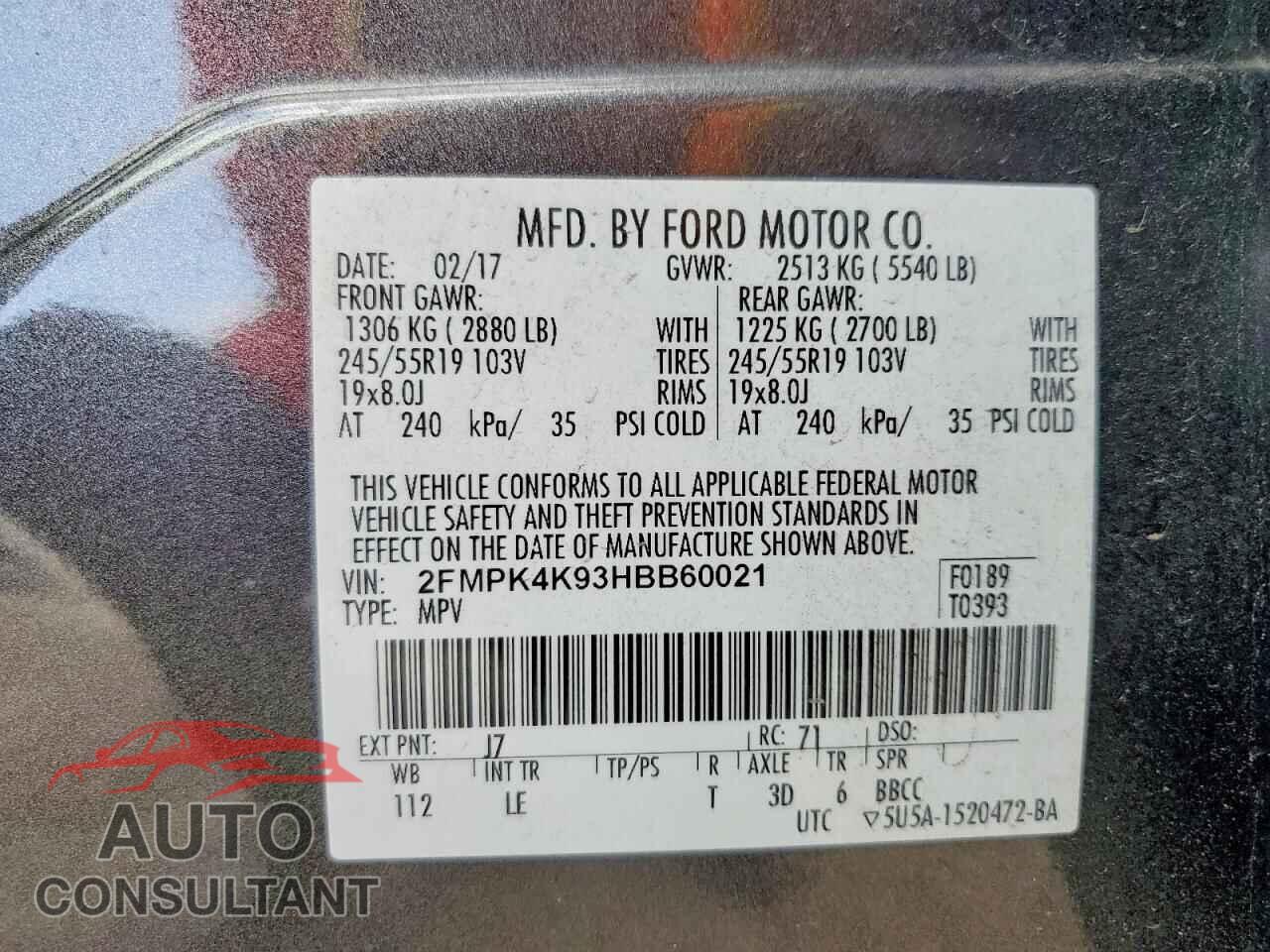 FORD EDGE 2017 - 2FMPK4K93HBB60021