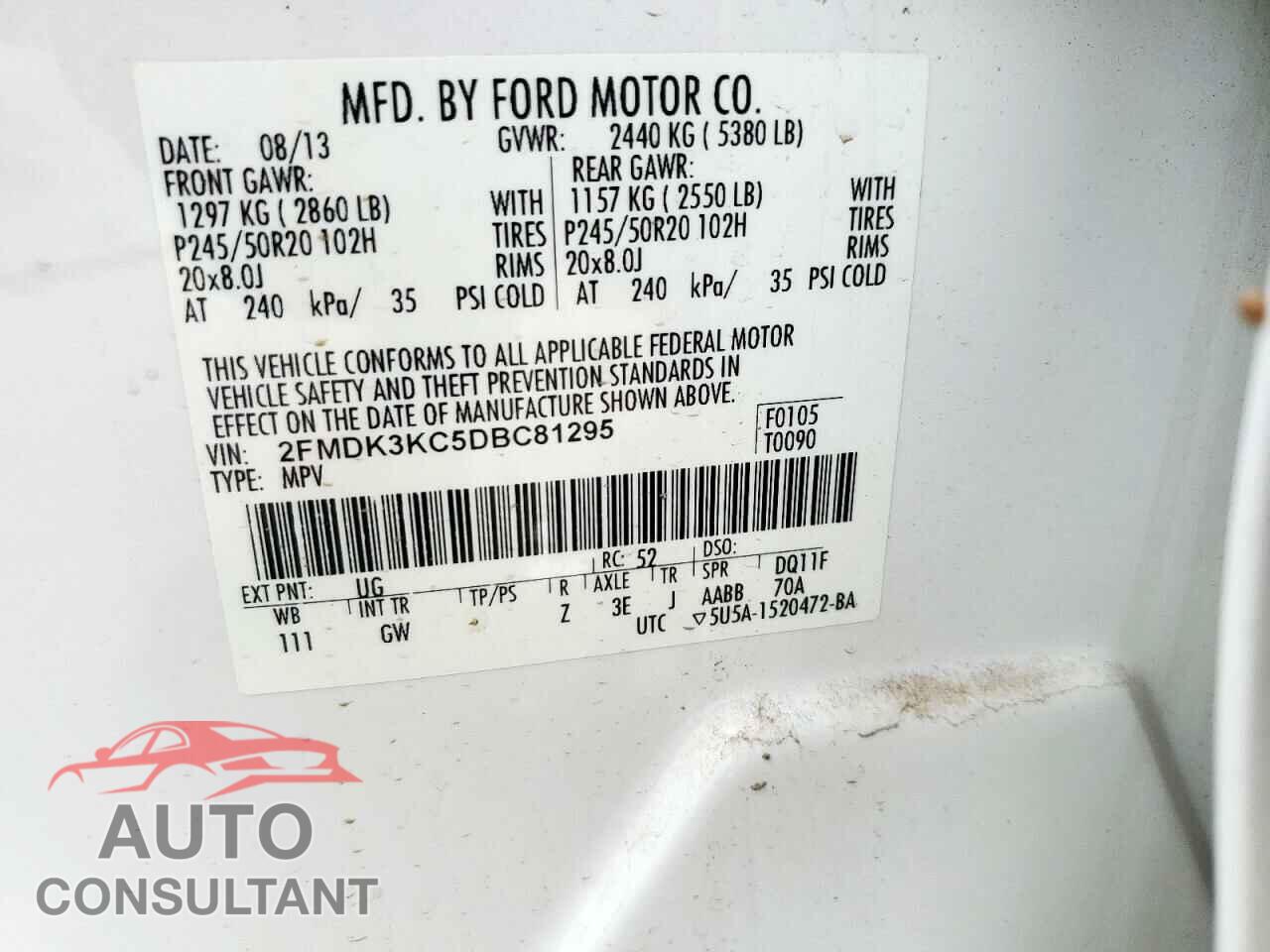 FORD EDGE 2013 - 2FMDK3KC5DBC81295