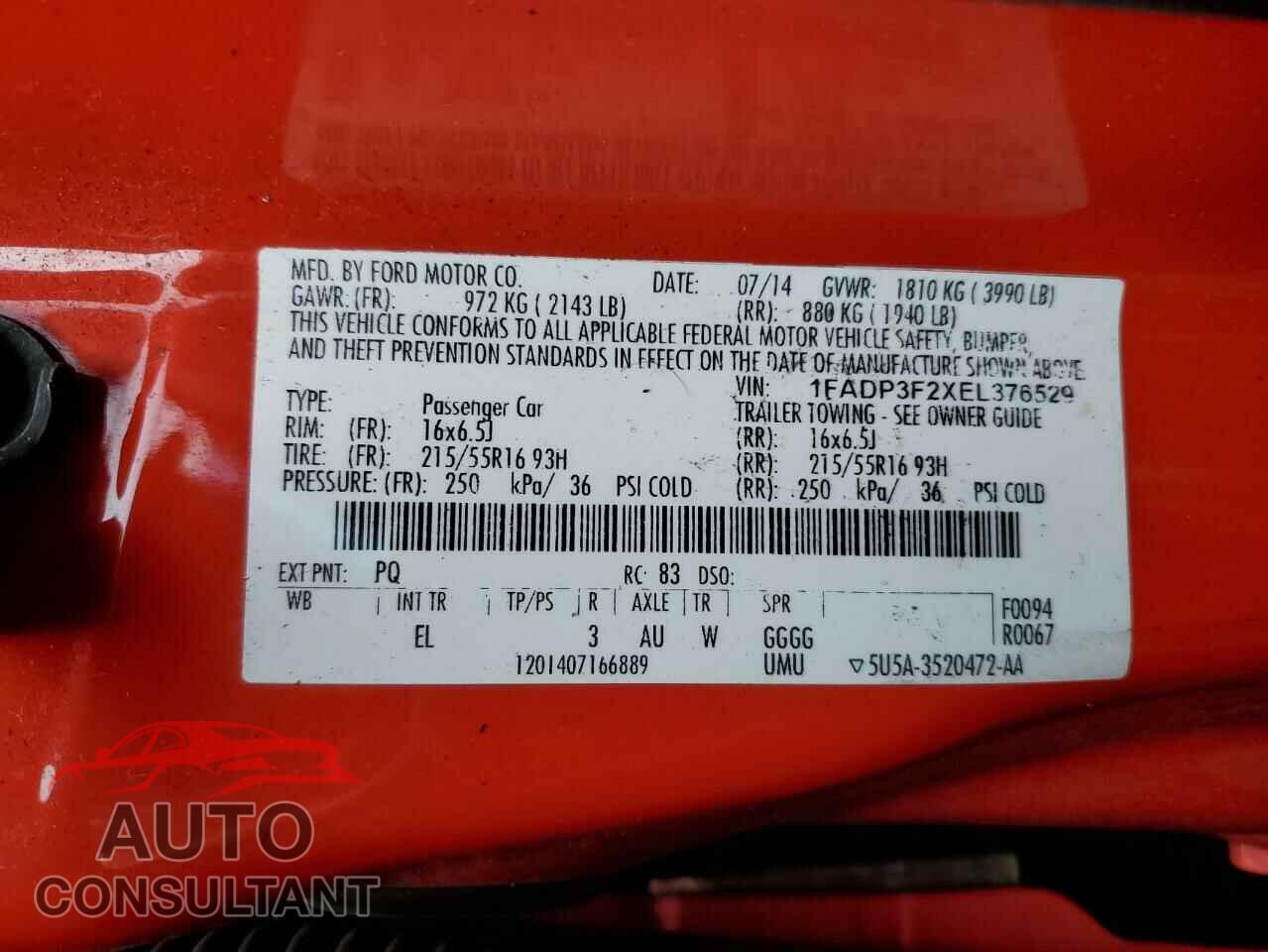 FORD FOCUS 2014 - 1FADP3F2XEL376529