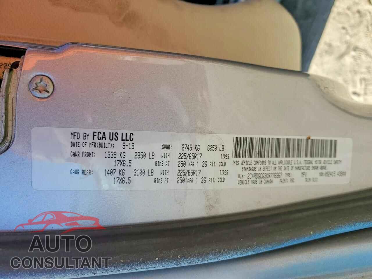 DODGE CARAVAN 2019 - 2C4RDGCG3KR776967