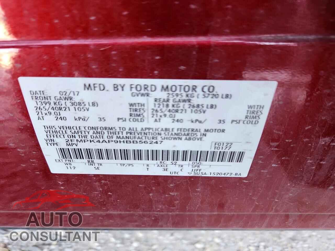 FORD EDGE 2017 - 2FMPK4AP9HBB56247