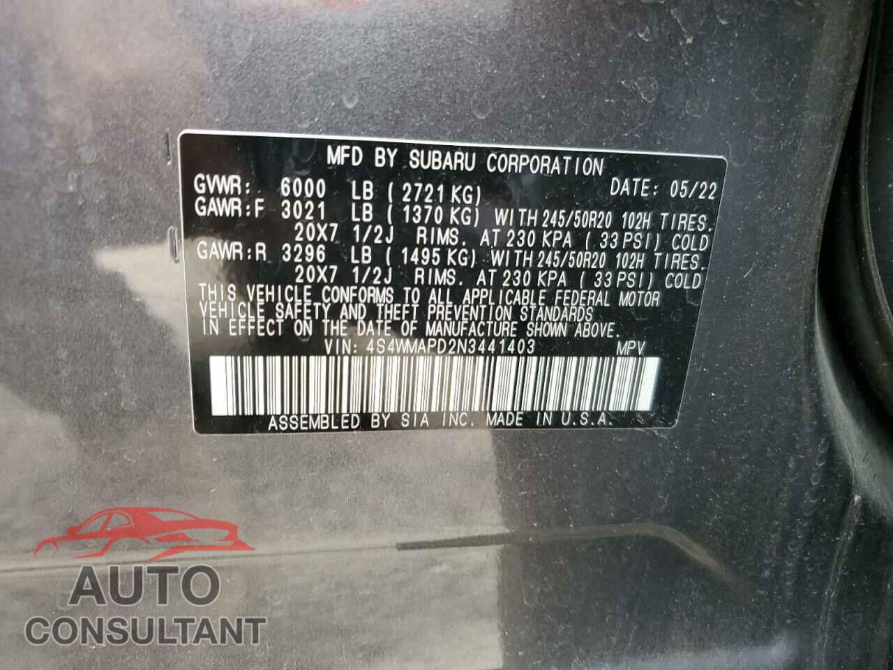 SUBARU ASCENT 2022 - 4S4WMAPD2N3441403