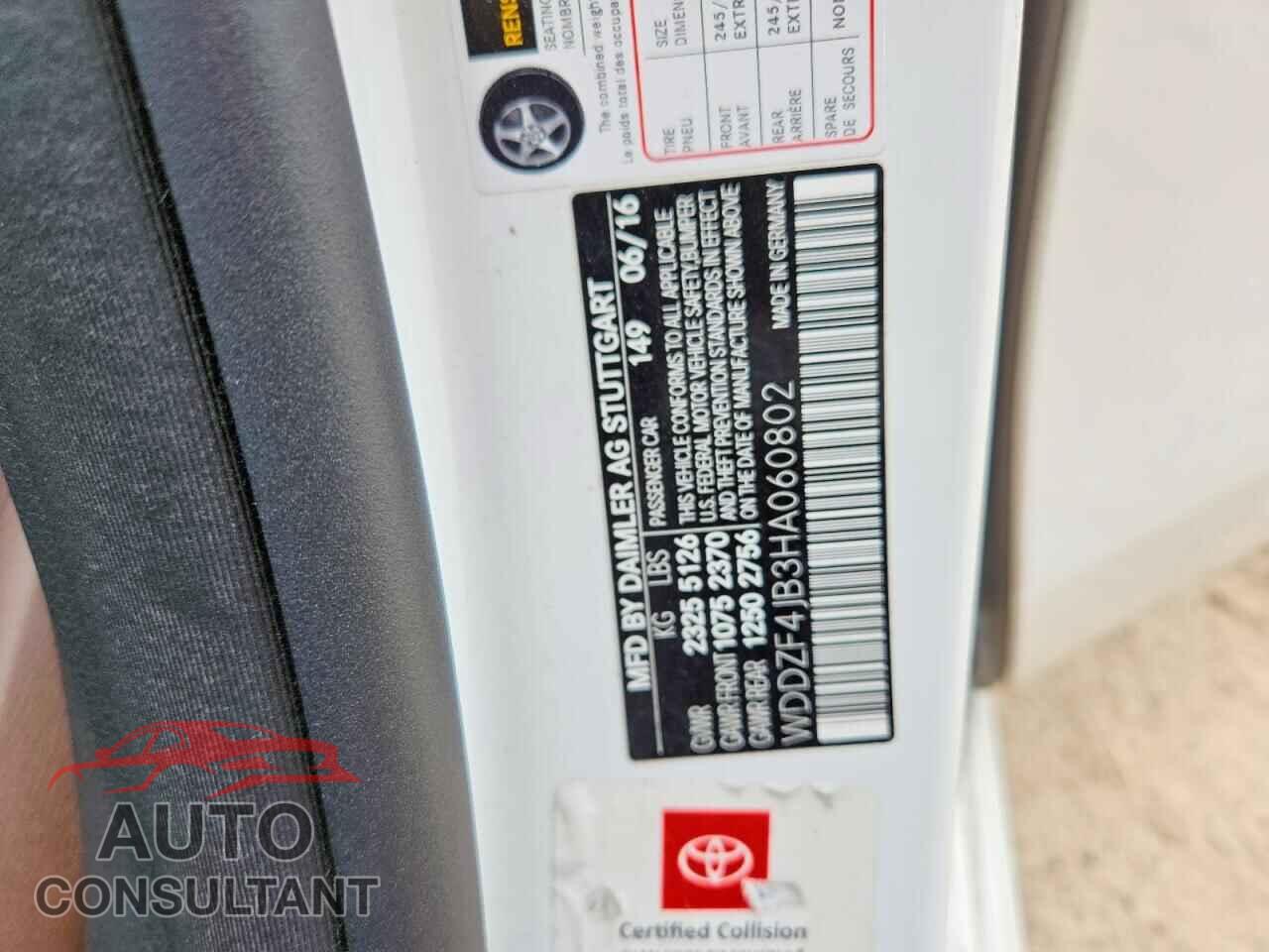 MERCEDES-BENZ E-CLASS 2017 - WDDZF4JB3HA060802