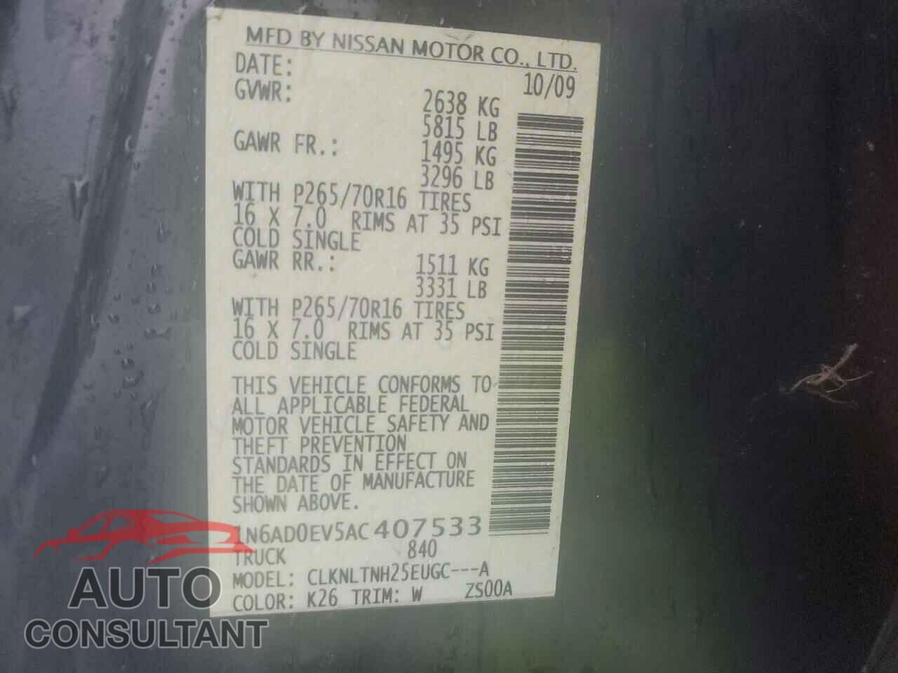 NISSAN FRONTIER 2010 - 1N6AD0EV5AC407533