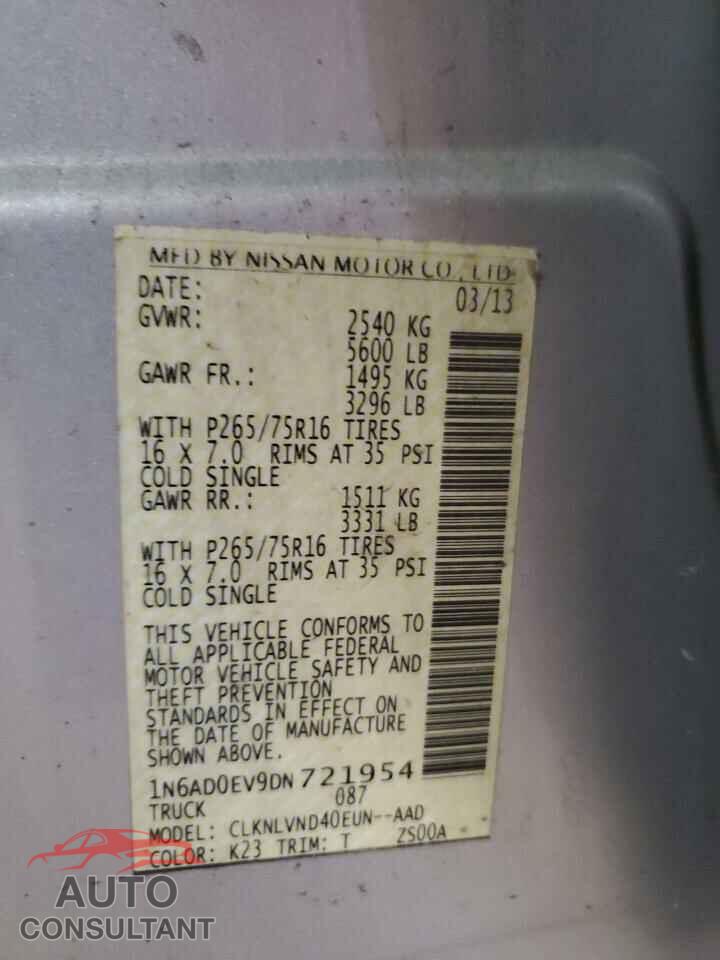 NISSAN FRONTIER 2013 - 1N6AD0EV9DN721954