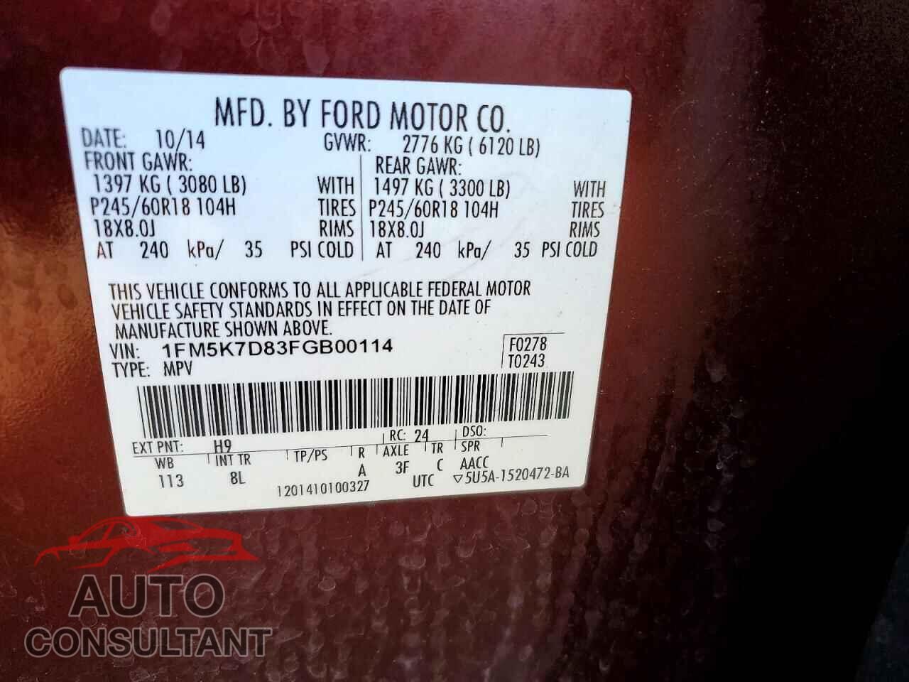 FORD EXPLORER 2015 - 1FM5K7D83FGB00114