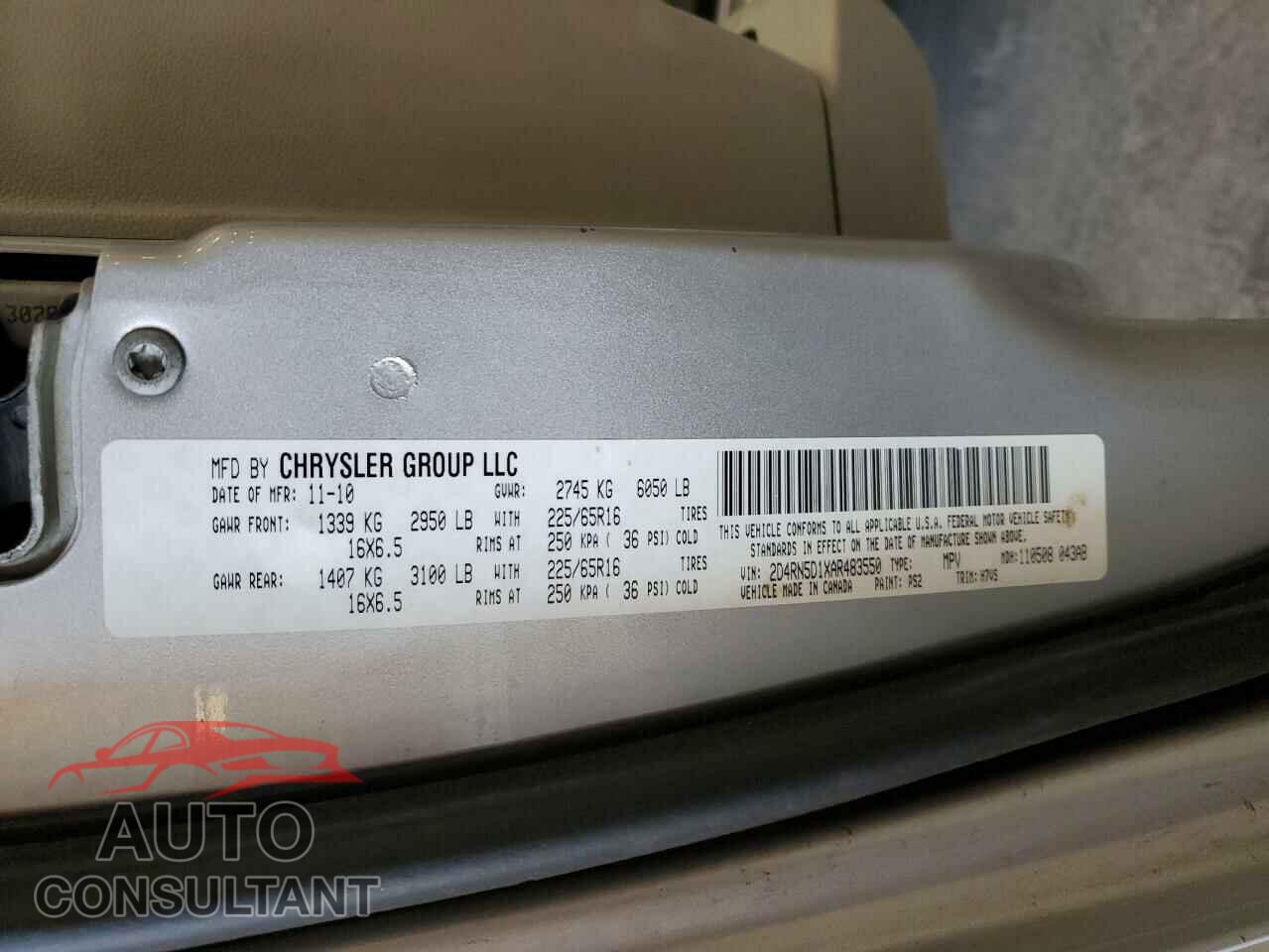 DODGE CARAVAN 2010 - 2D4RN5D1XAR483550