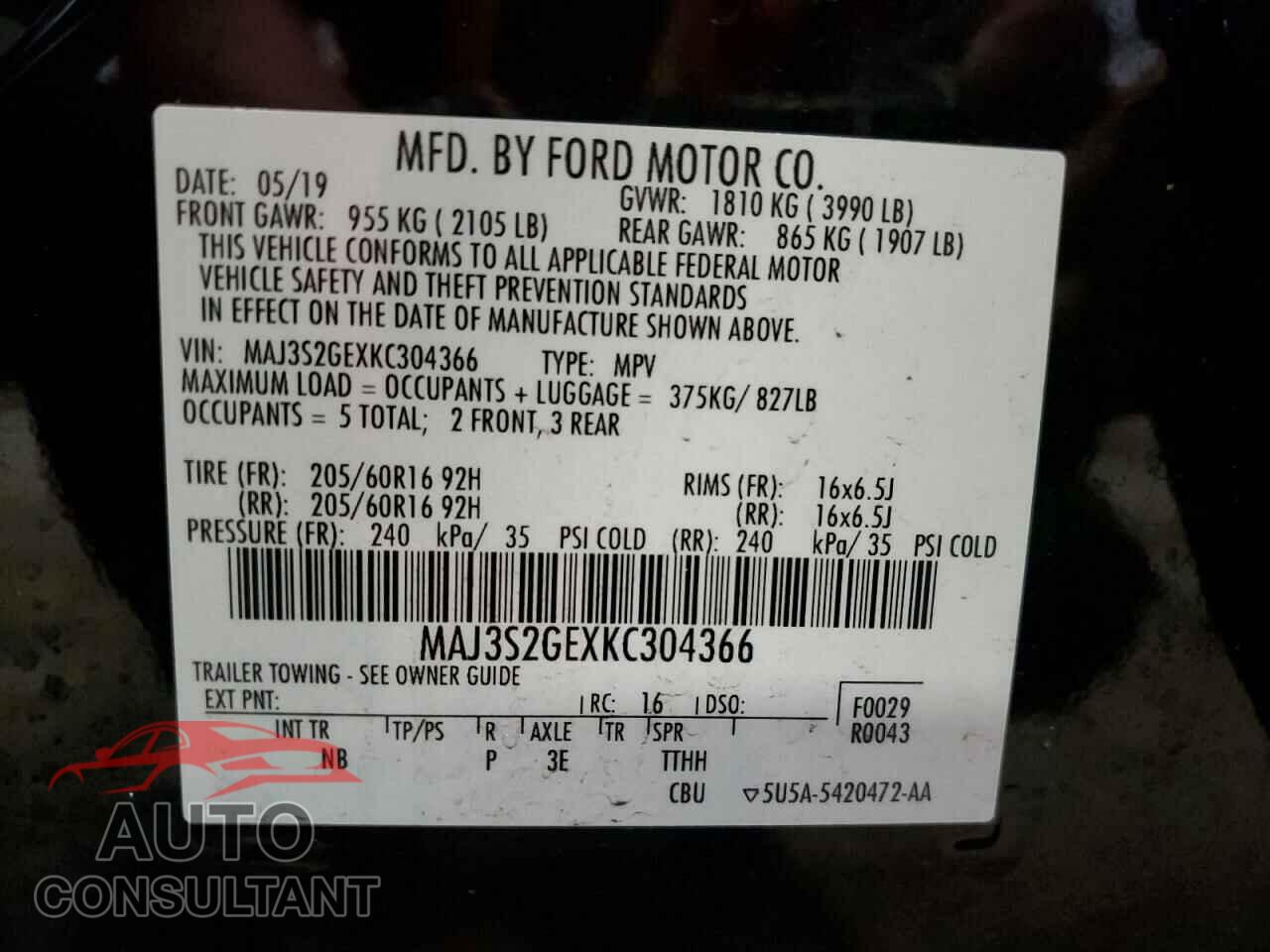 FORD ECOSPORT 2019 - MAJ3S2GEXKC304366