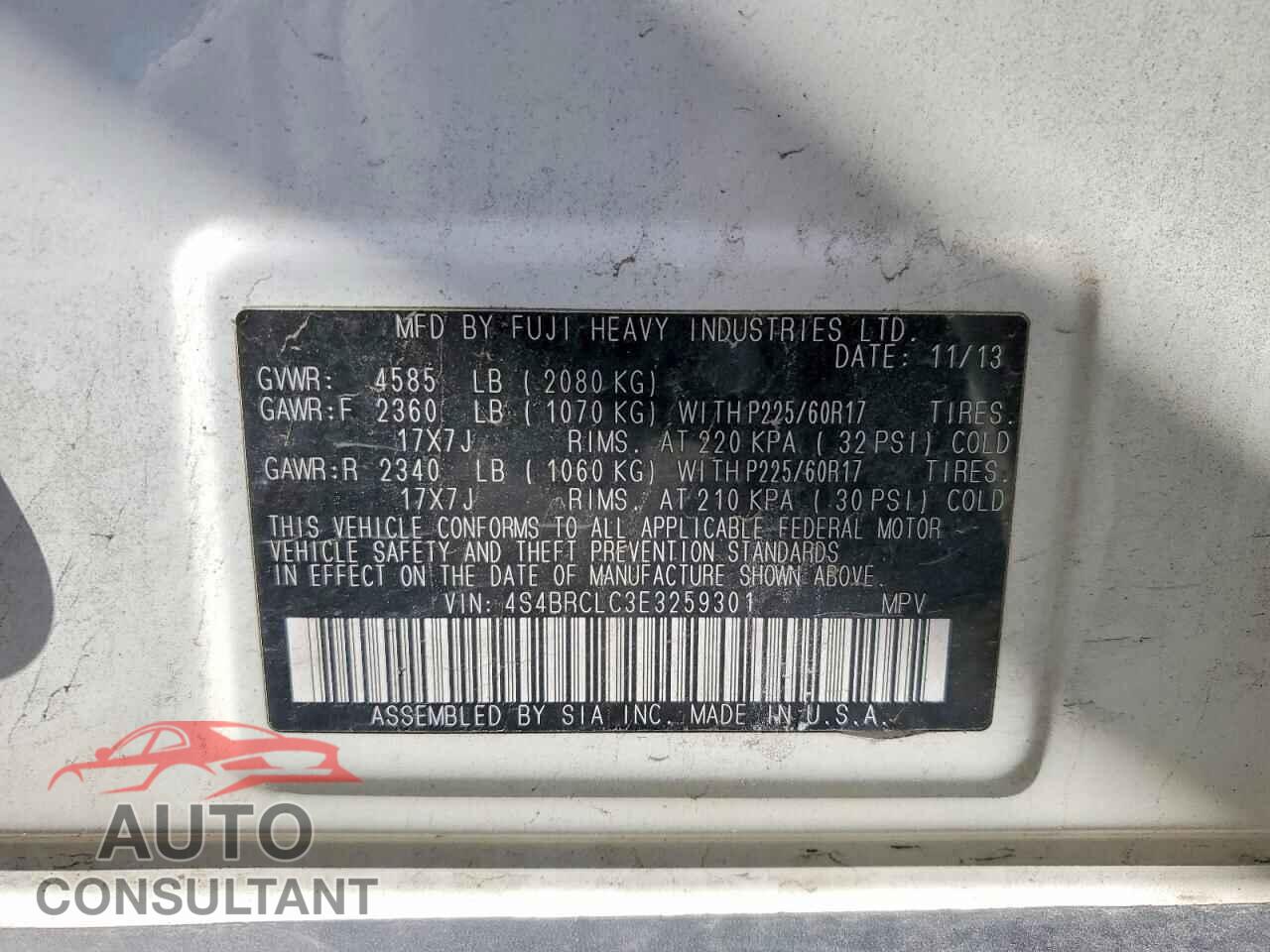 SUBARU OUTBACK 2014 - 4S4BRCLC3E3259301