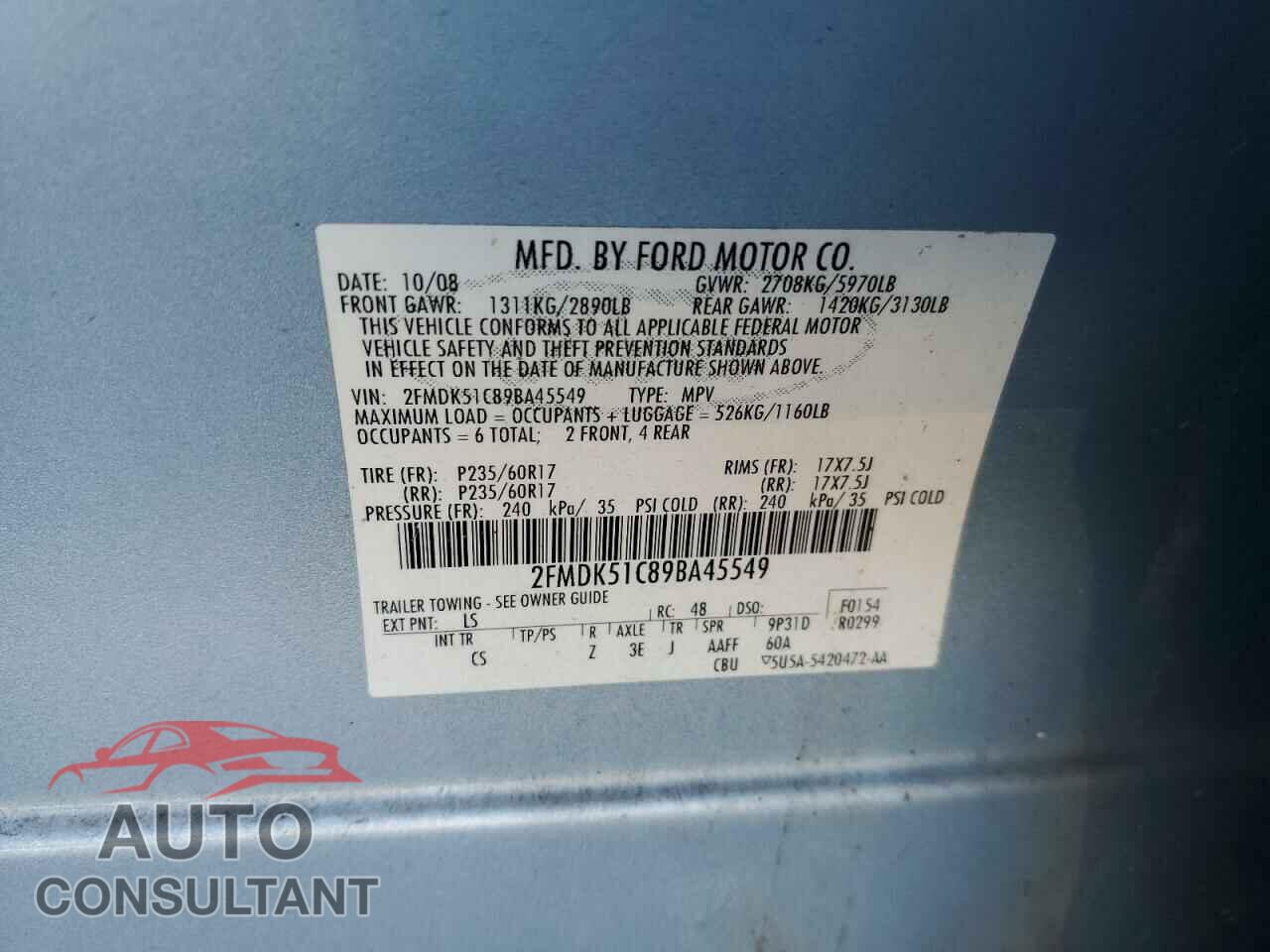 FORD FLEX 2009 - 2FMDK51C89BA45549