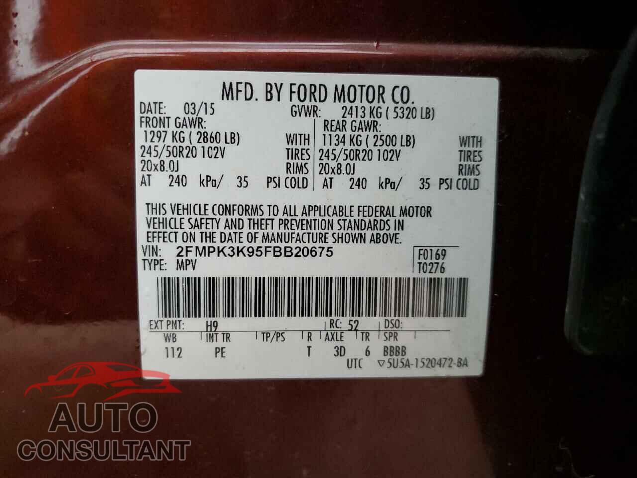 FORD EDGE 2015 - 2FMPK3K95FBB20675