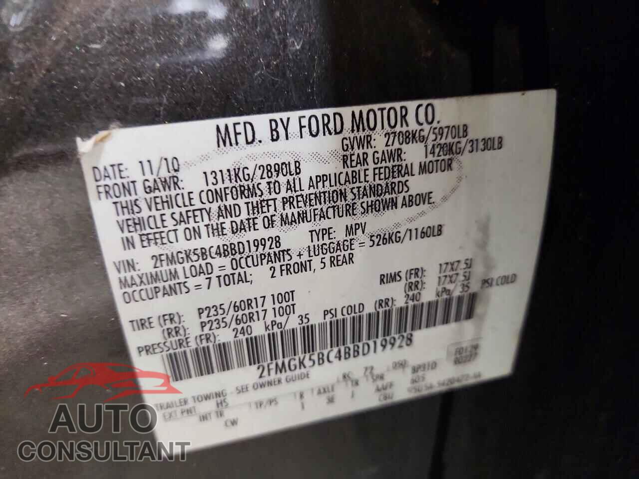 FORD FLEX 2011 - 2FMGK5BC4BBD19928