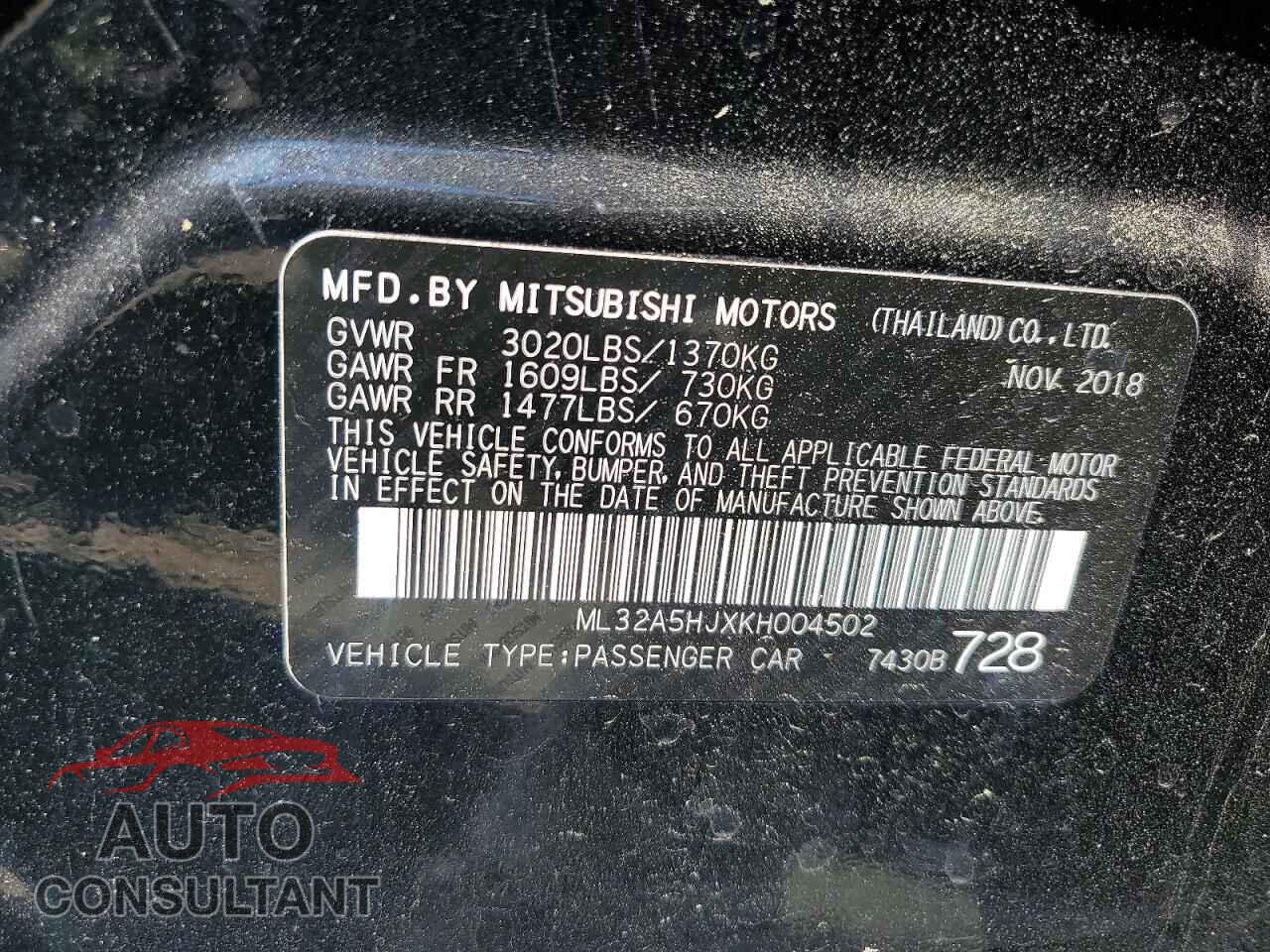 MITSUBISHI MIRAGE 2019 - ML32A5HJXKH004502