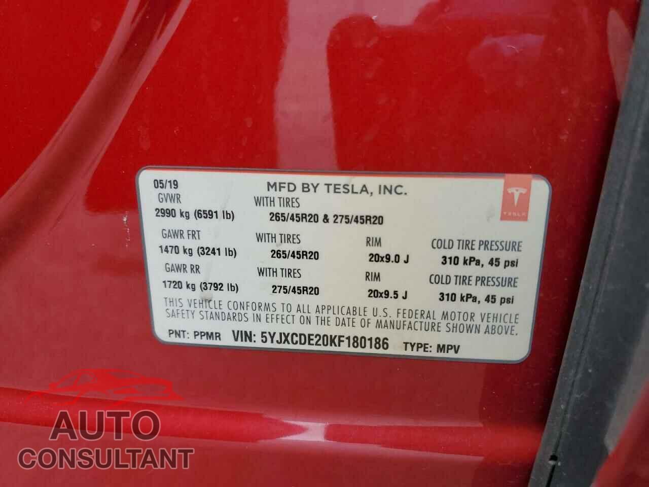 TESLA MODEL X 2019 - 5YJXCDE20KF180186