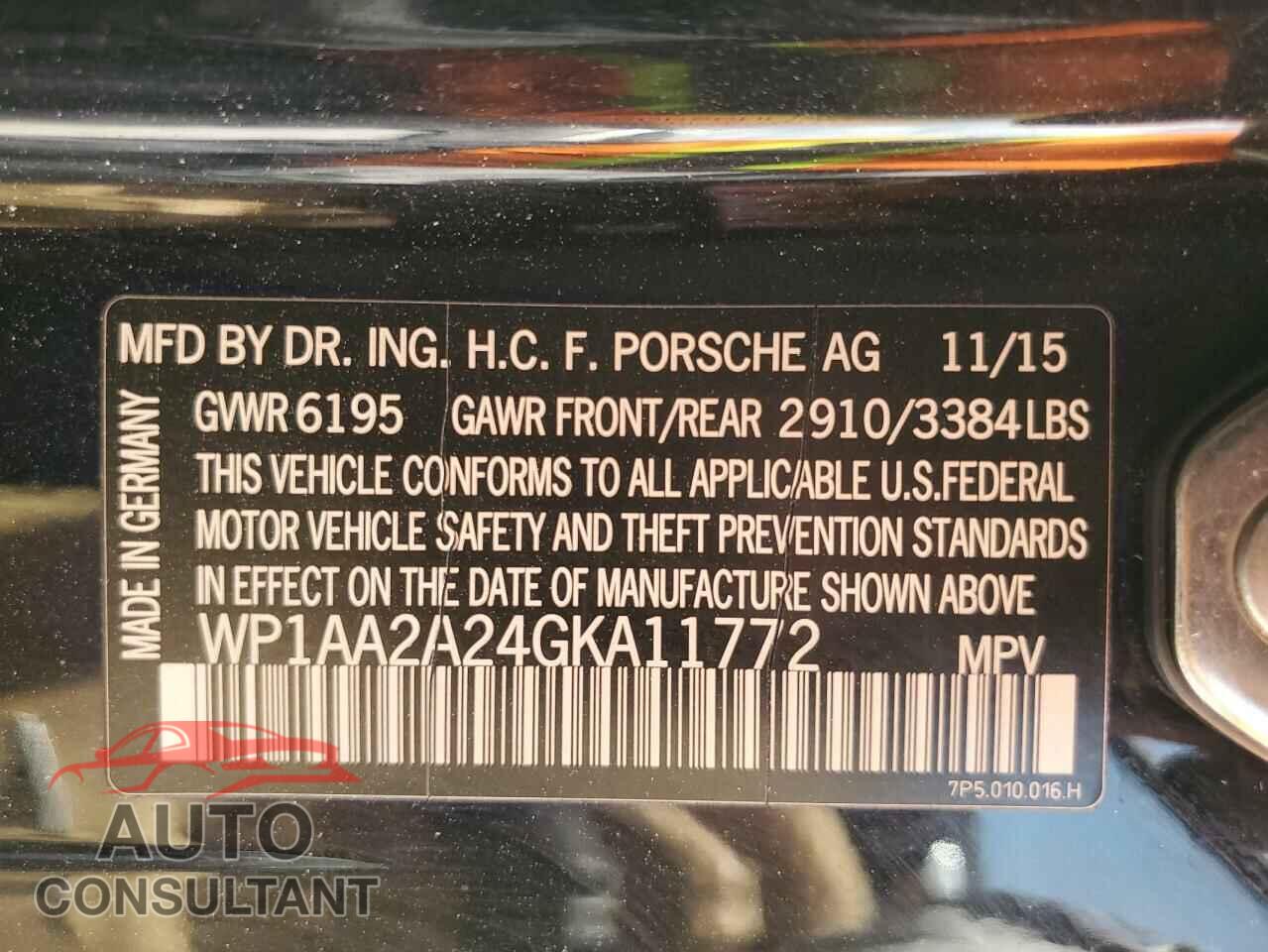 PORSCHE CAYENNE 2016 - WP1AA2A24GKA11772