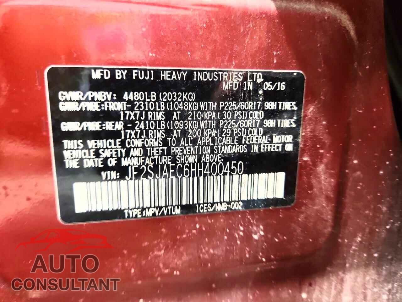 SUBARU FORESTER 2017 - JF2SJAEC6HH400450