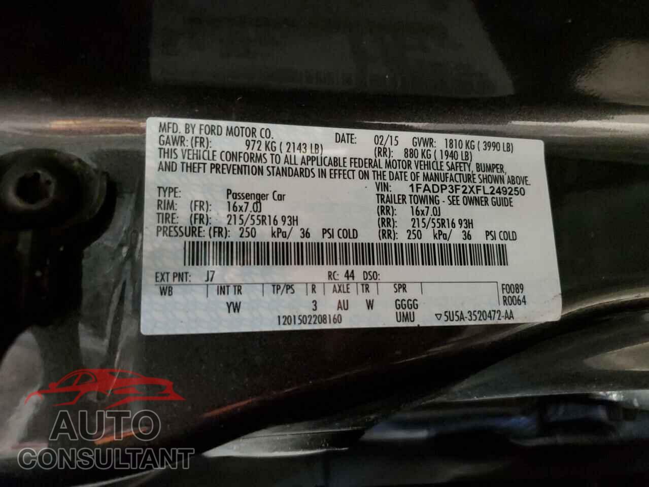FORD FOCUS 2015 - 1FADP3F2XFL249250