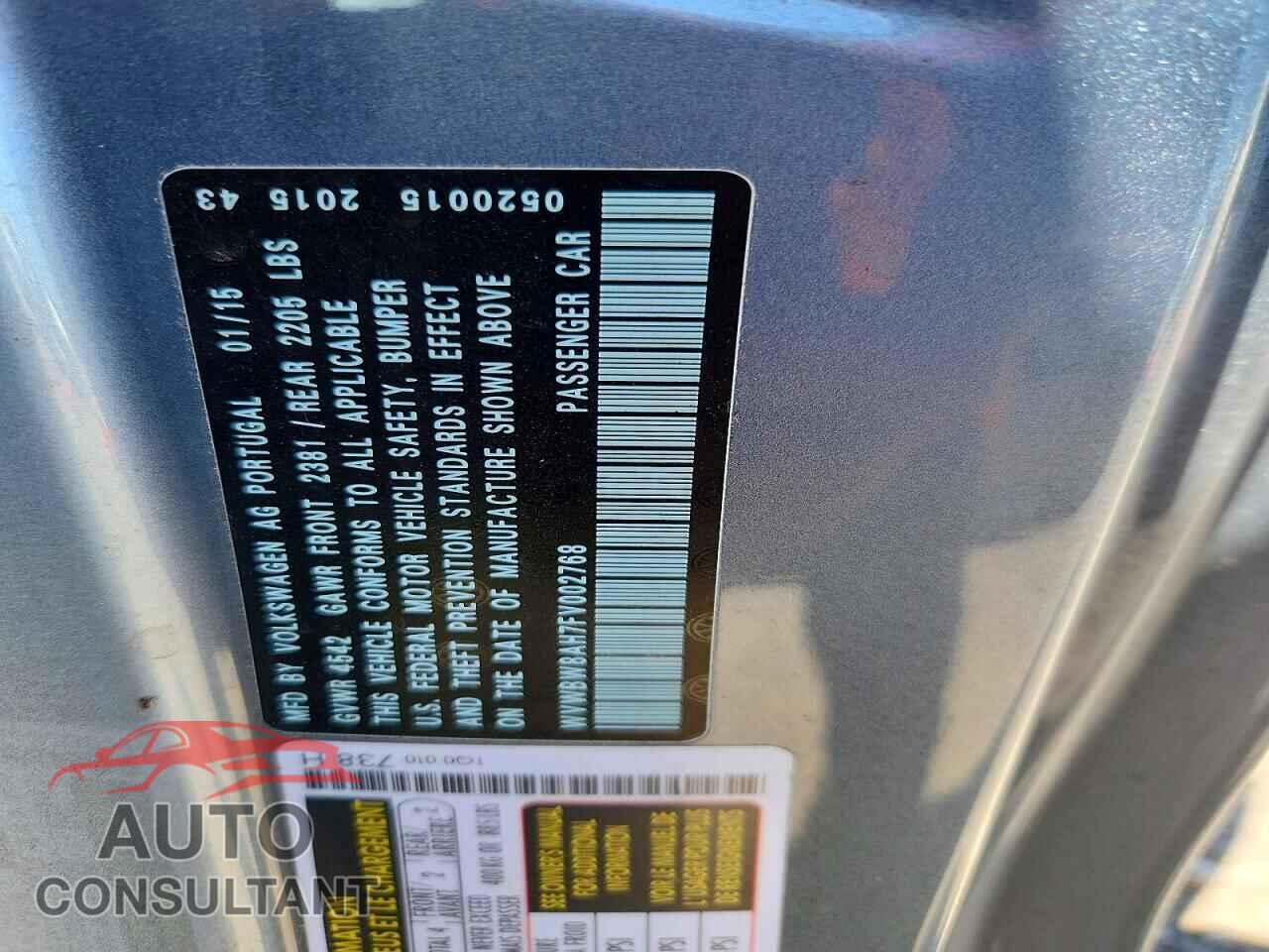 VOLKSWAGEN EOS 2015 - WVWBW8AH7FV002768