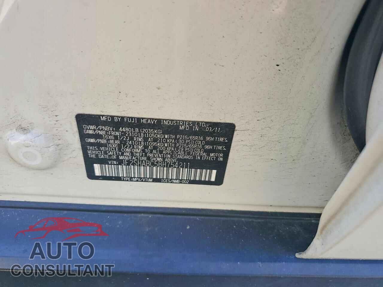 SUBARU FORESTER 2011 - JF2SHABC5BH754211