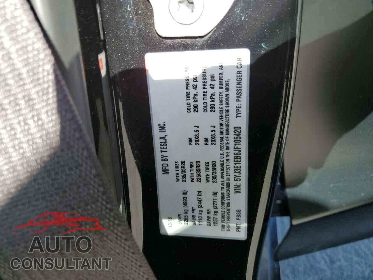 TESLA MODEL 3 2018 - 5YJ3E1EB6JF105420