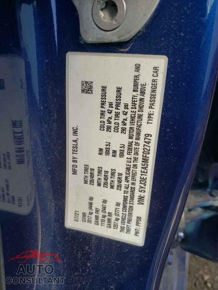 TESLA MODEL 3 2021 - 5YJ3E1EA5MF027479