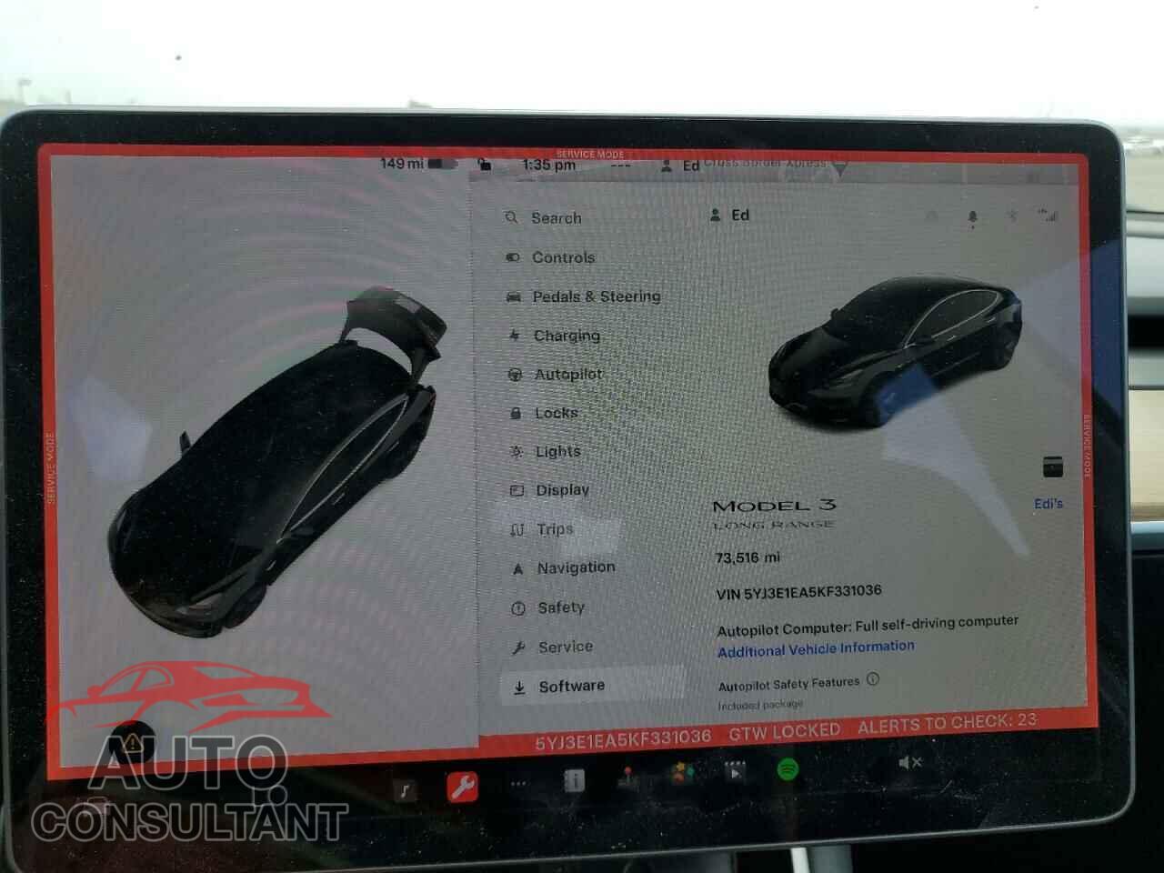 TESLA MODEL 3 2019 - 5YJ3E1EA5KF331036