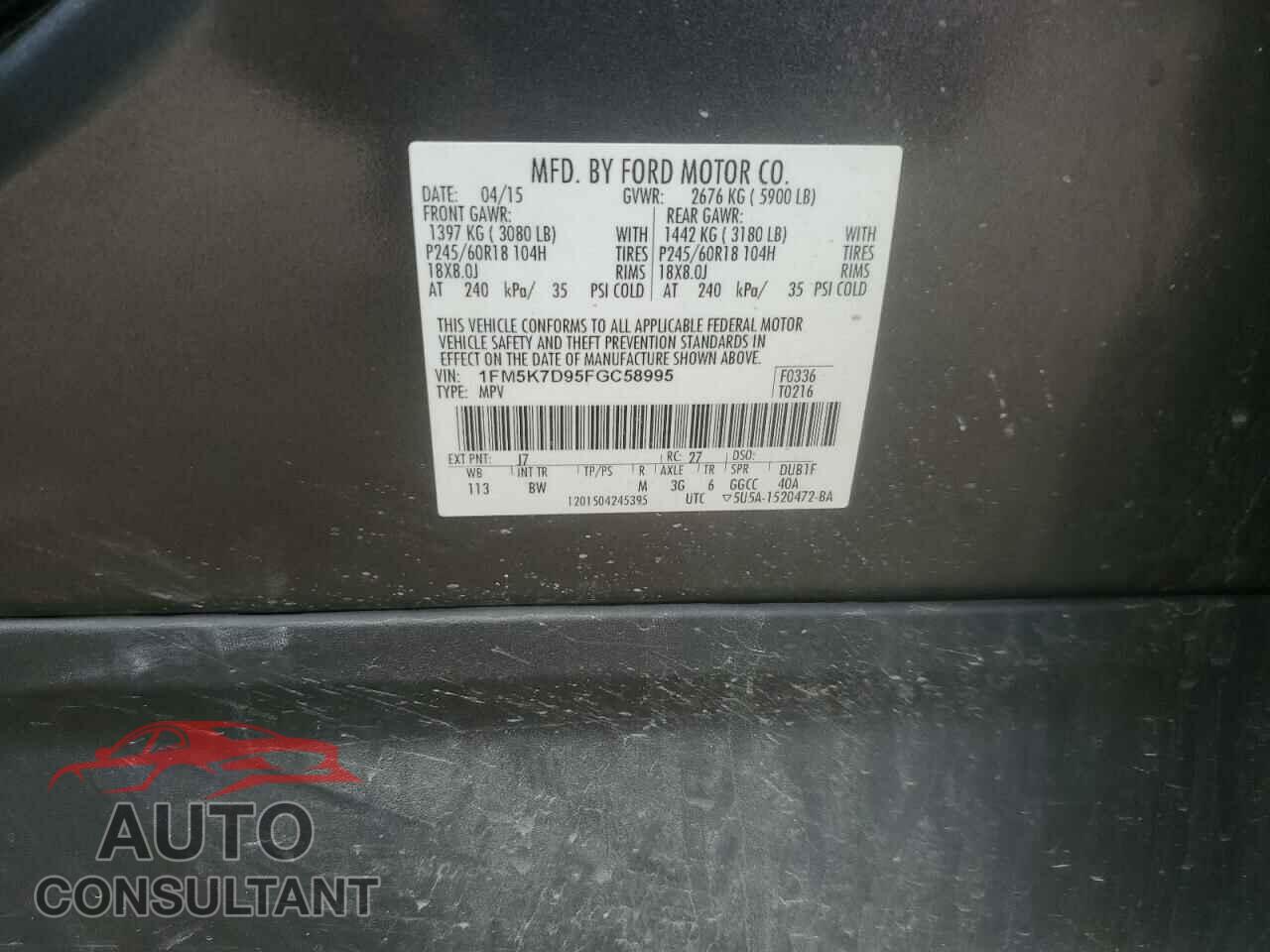 FORD EXPLORER 2015 - 1FM5K7D95FGC58995