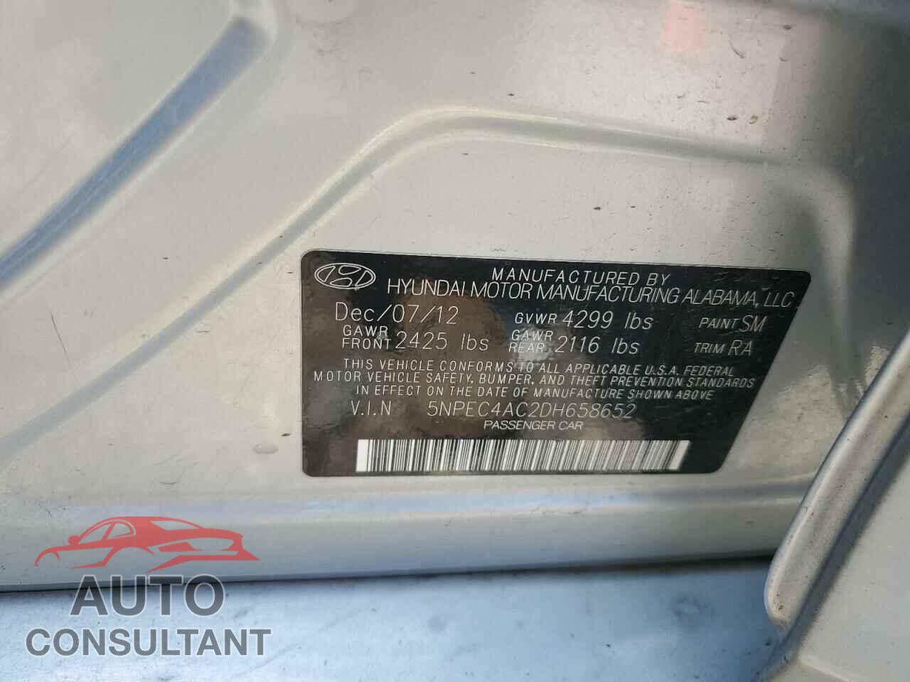 HYUNDAI SONATA 2013 - 5NPEC4AC2DH658652