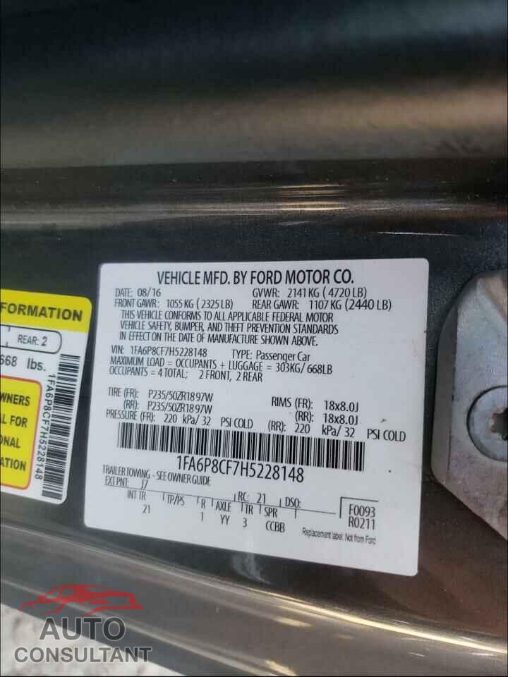 FORD MUSTANG 2017 - 1FA6P8CF7H5228148