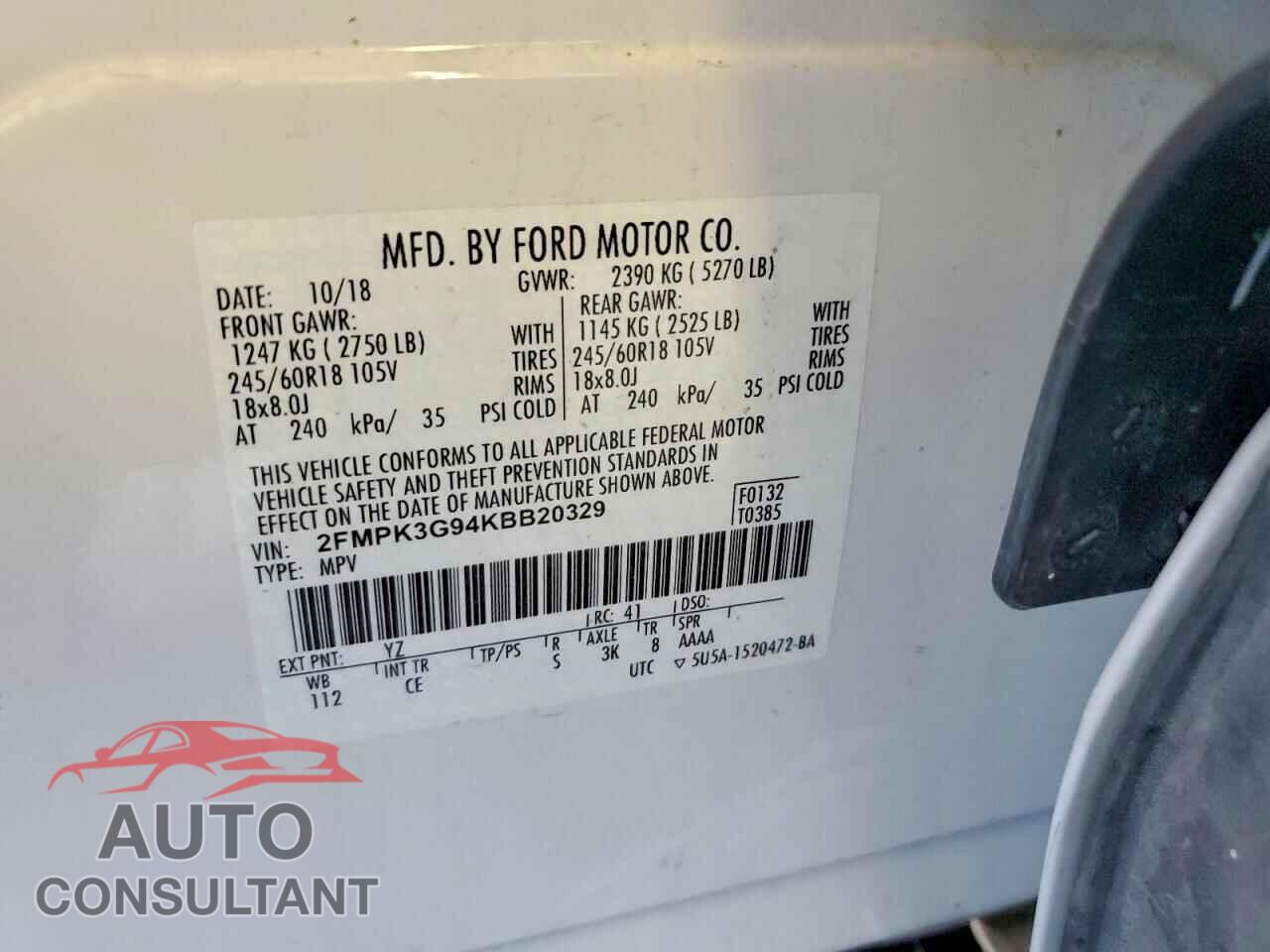 FORD EDGE 2019 - 2FMPK3G94KBB20329