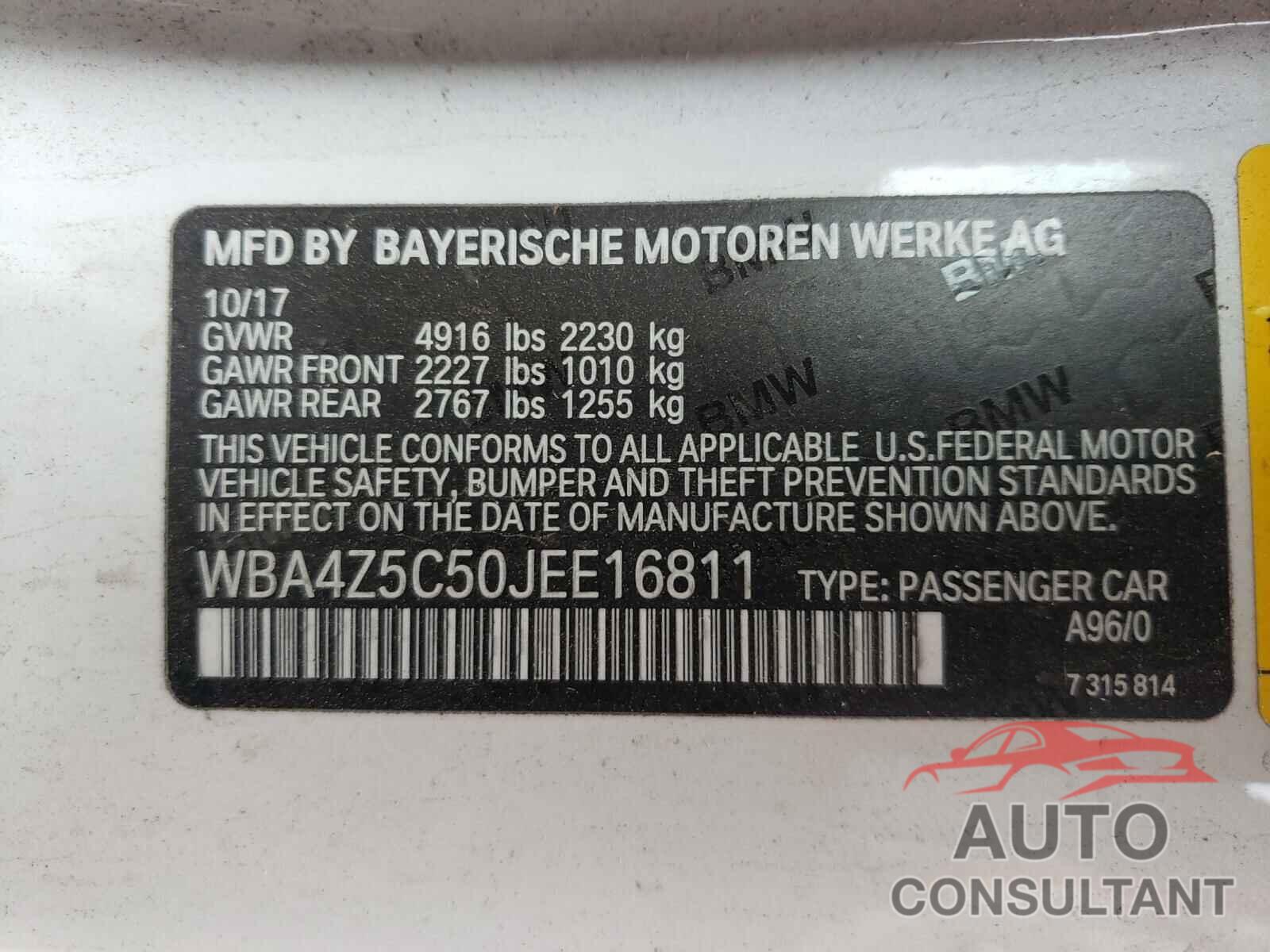 BMW 4 SERIES 2018 - WBA4Z5C50JEE16811