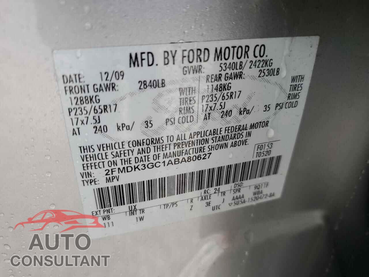 FORD EDGE 2010 - 2FMDK3GC1ABA80627