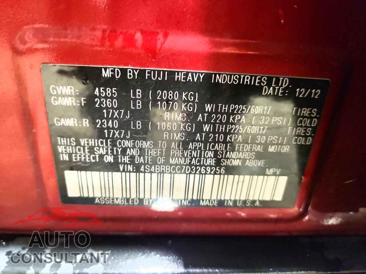 SUBARU OUTBACK 2013 - 4S4BRBCC7D3269256