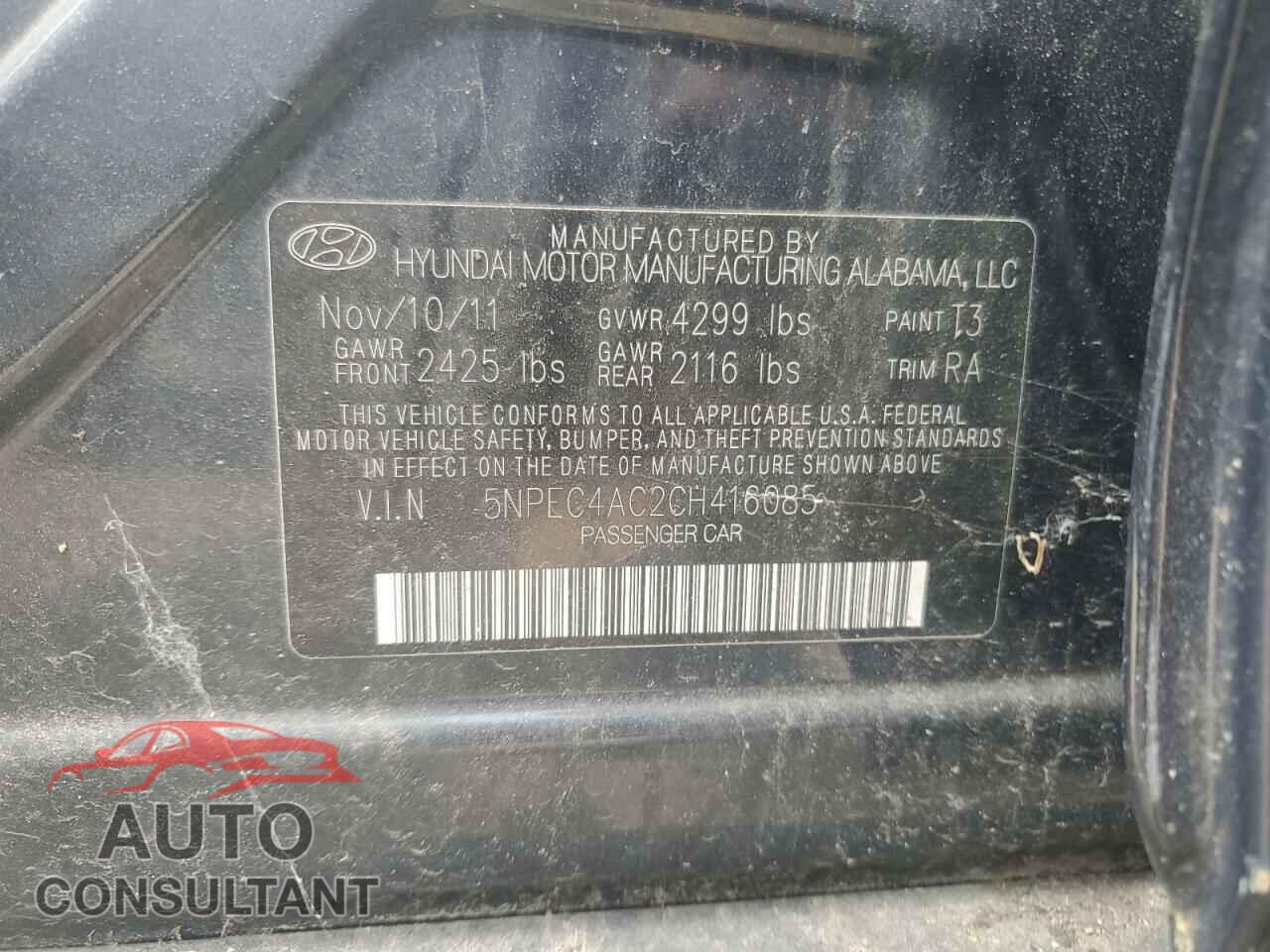 HYUNDAI SONATA 2012 - 5NPEC4AC2CH416085