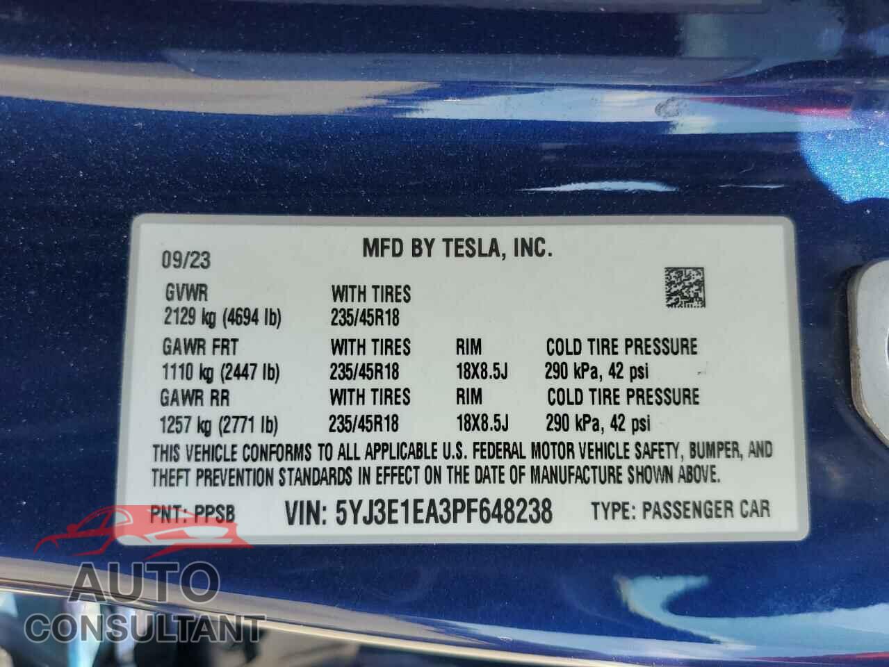 TESLA MODEL 3 2023 - 5YJ3E1EA3PF648238