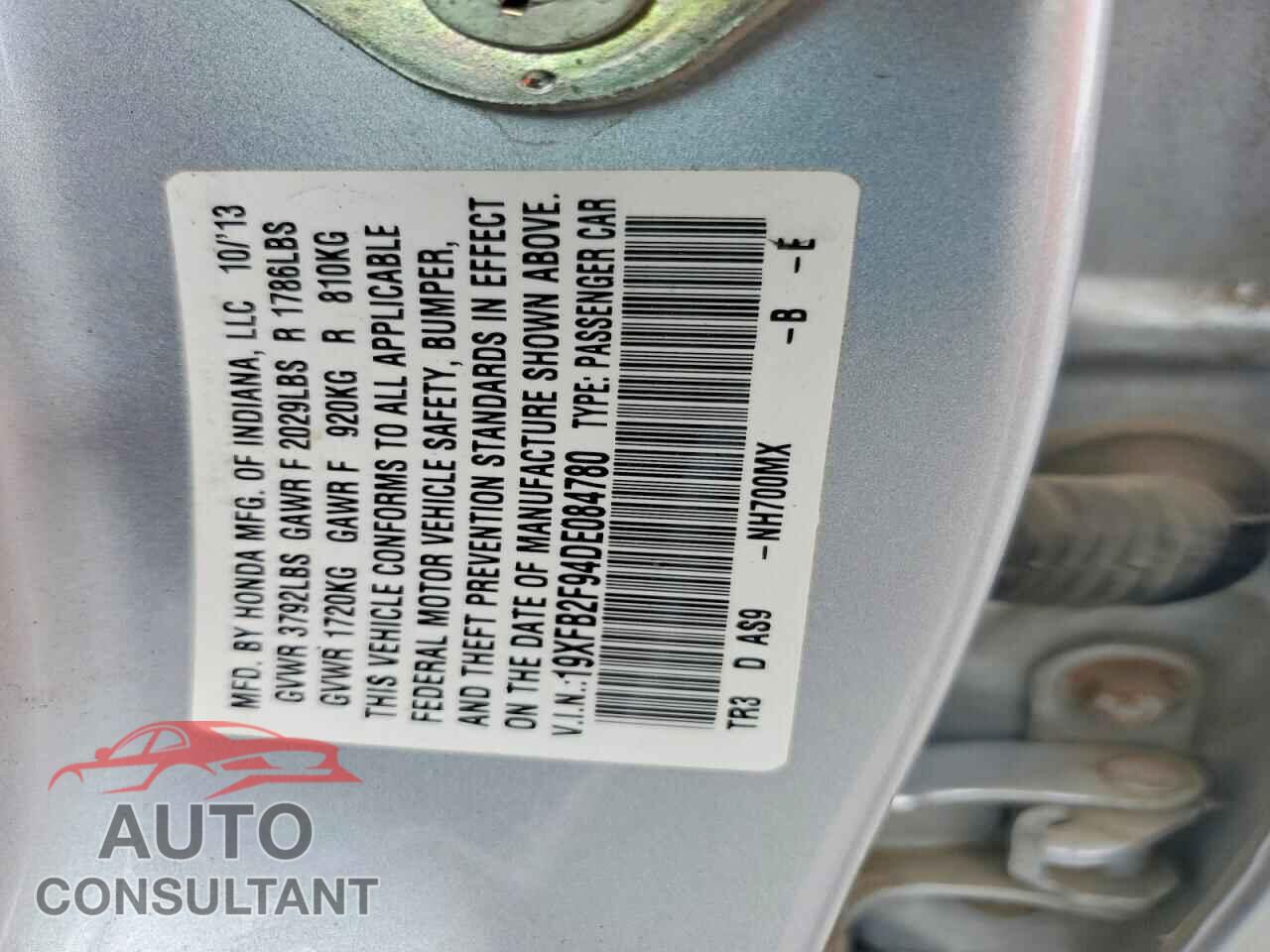 HONDA CIVIC 2013 - 19XFB2F94DE084780