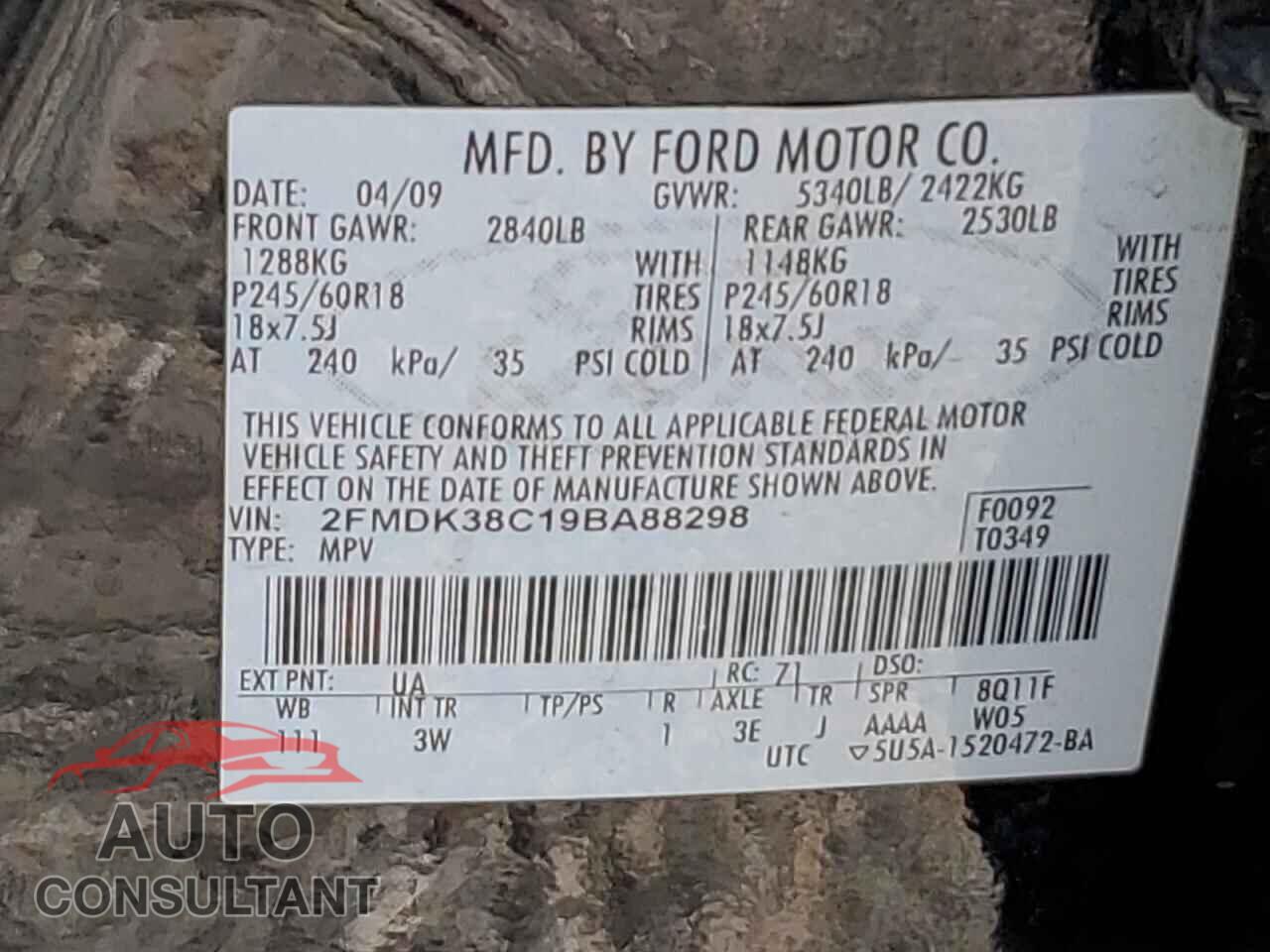 FORD EDGE 2009 - 2FMDK38C19BA88298