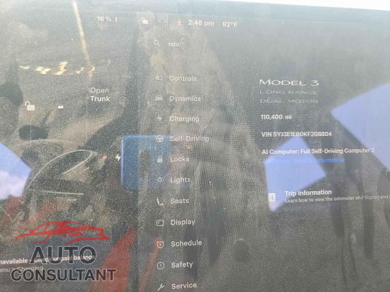 TESLA MODEL 3 2019 - 5YJ3E1EB0KF208804
