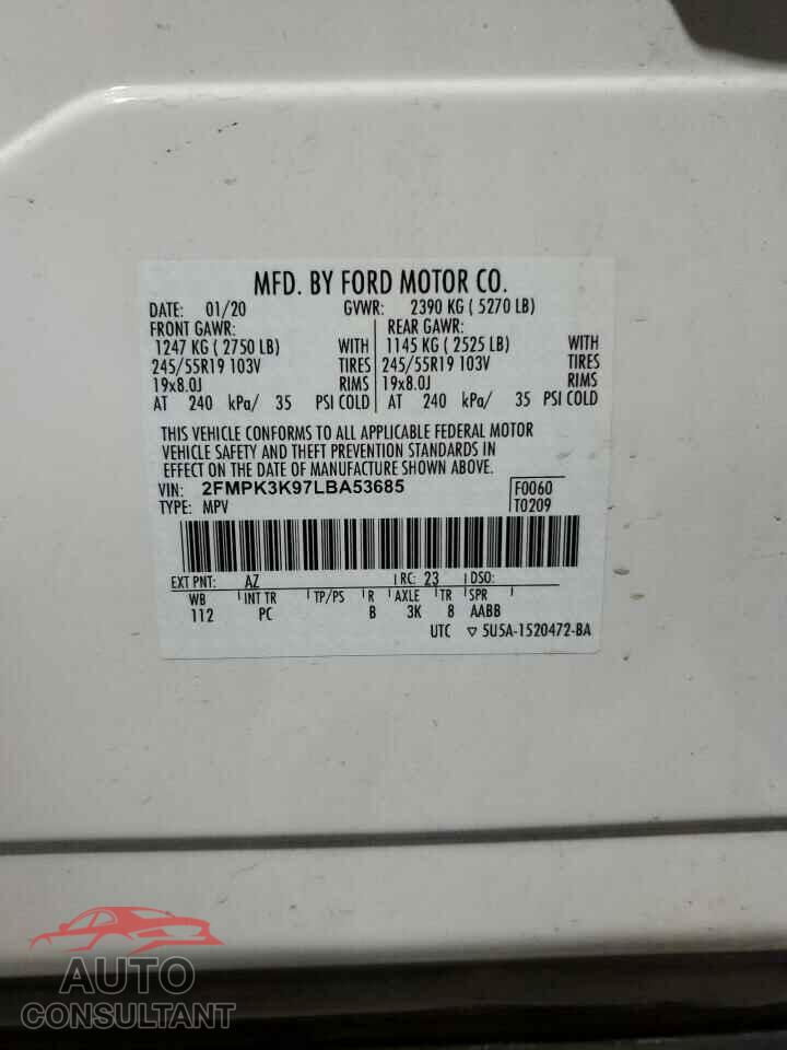 FORD EDGE 2020 - 2FMPK3K97LBA53685