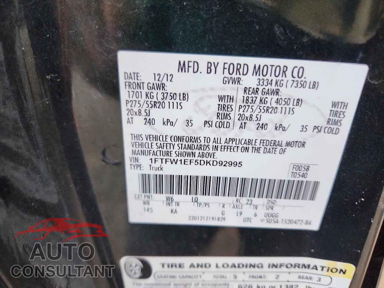 FORD F150 2013 - 1FTFW1EF5DKD92995