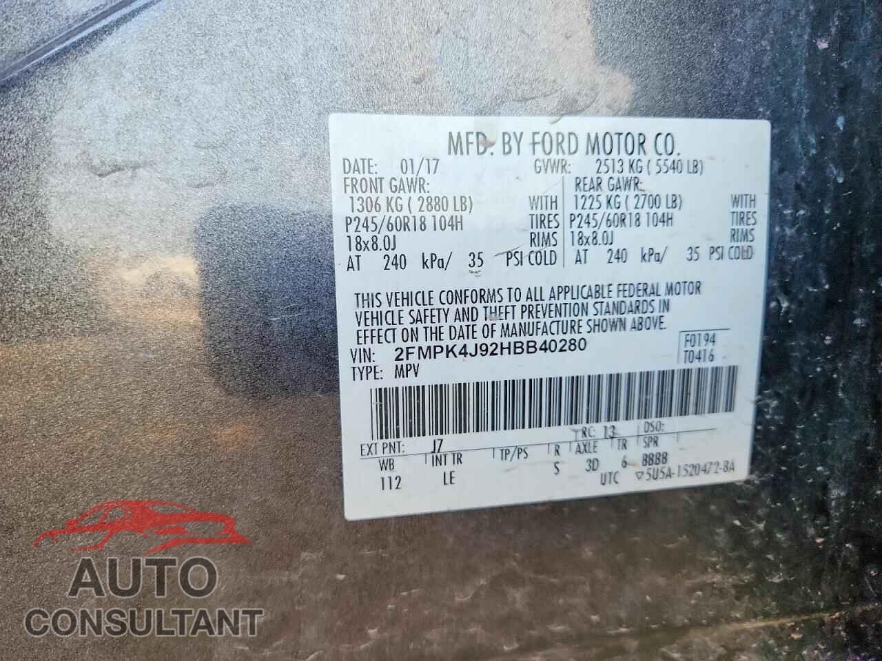FORD EDGE 2017 - 2FMPK4J92HBB40280