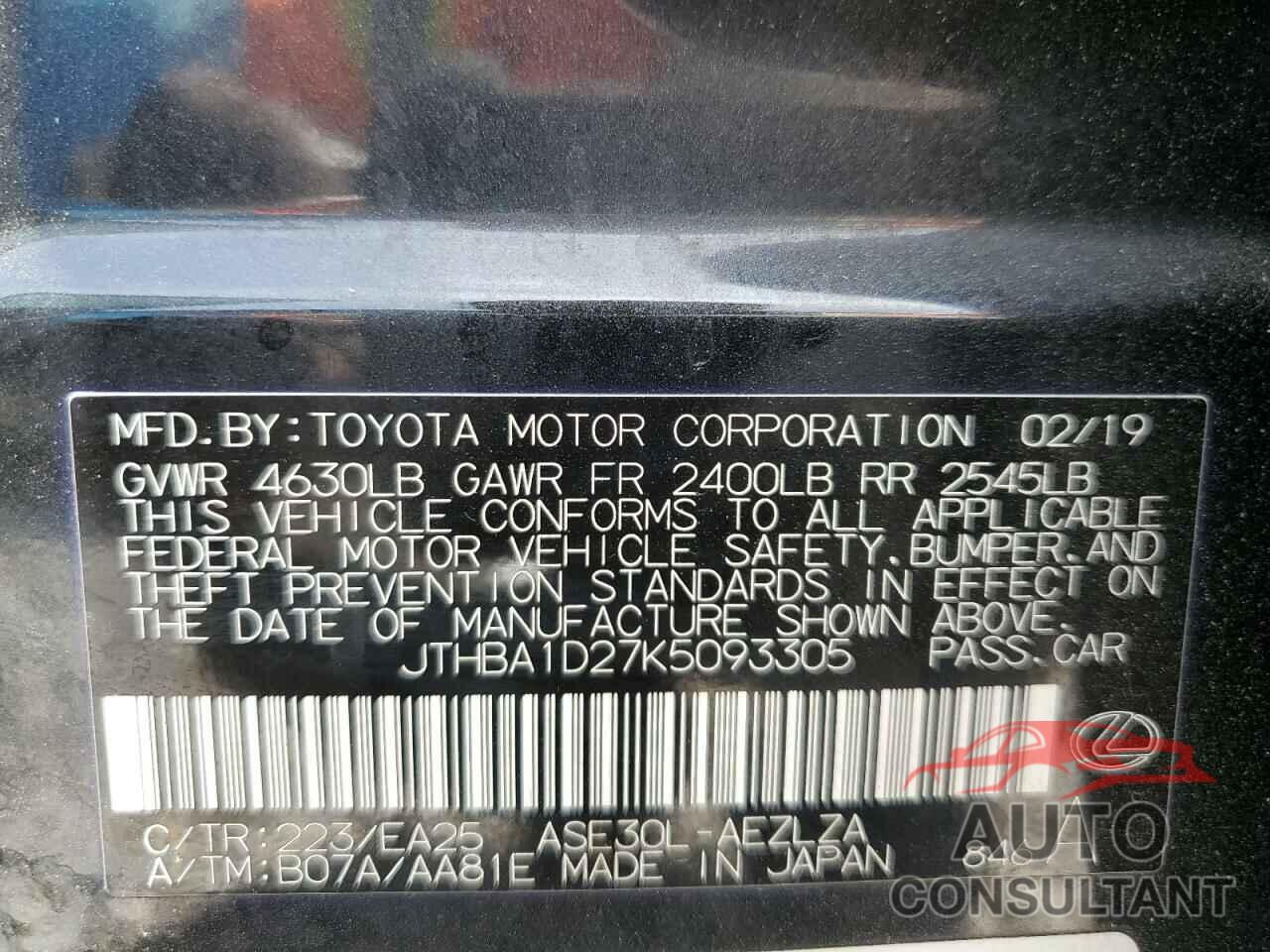 LEXUS IS 2019 - JTHBA1D27K5093305