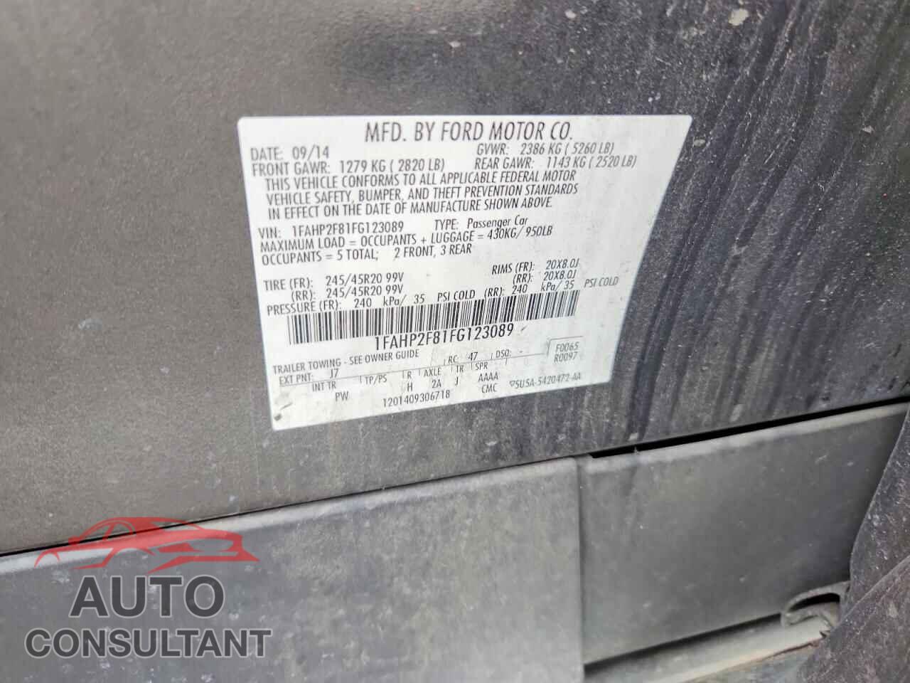 FORD TAURUS 2015 - 1FAHP2F81FG123089