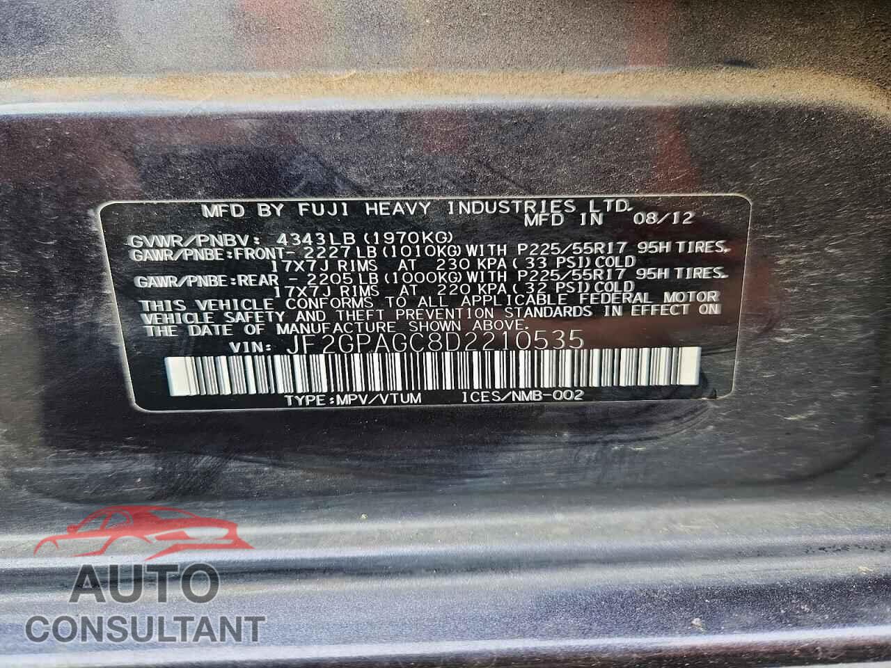 SUBARU XV 2013 - JF2GPAGC8D2210535