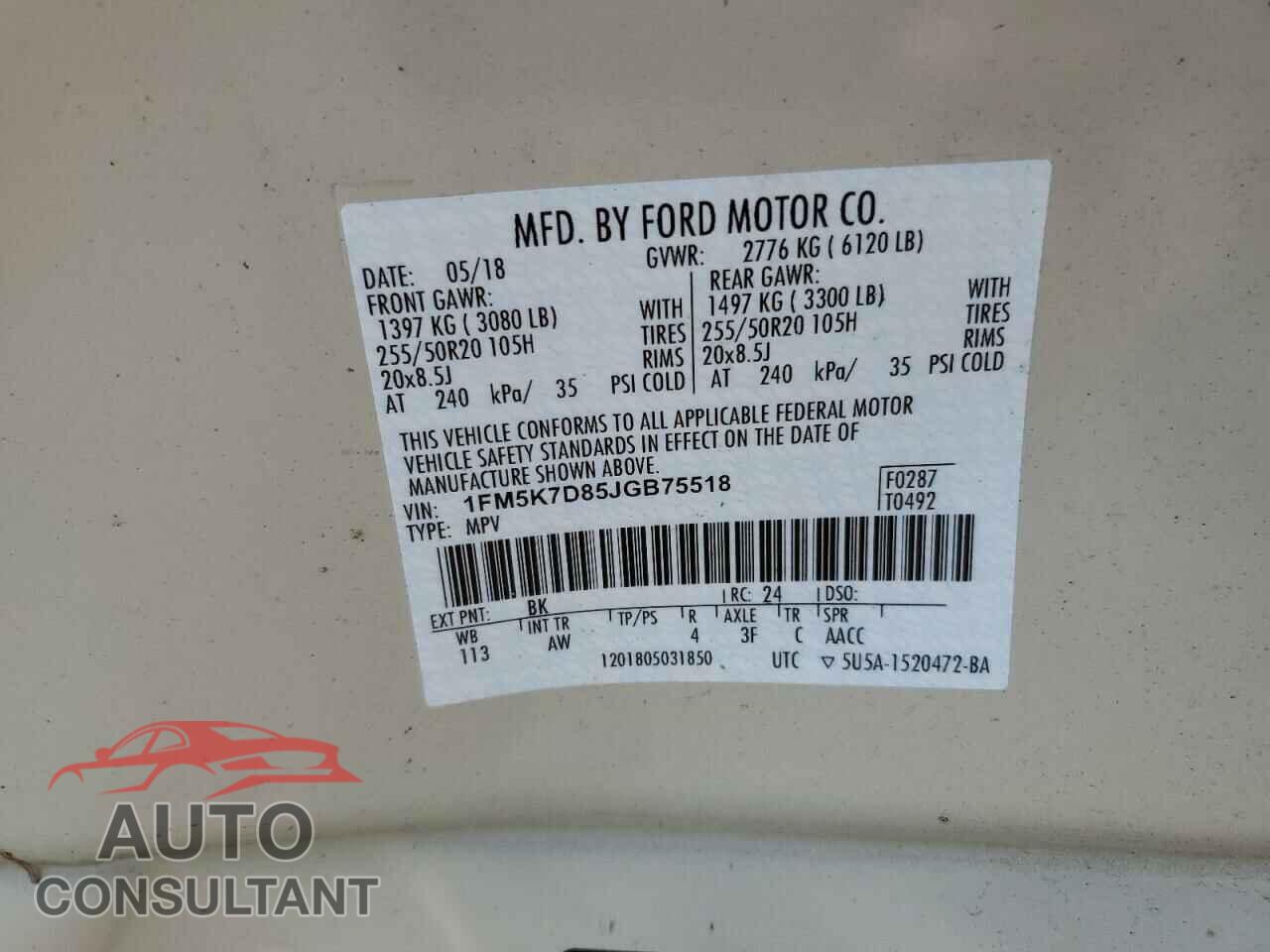 FORD EXPLORER 2018 - 1FM5K7D85JGB75518