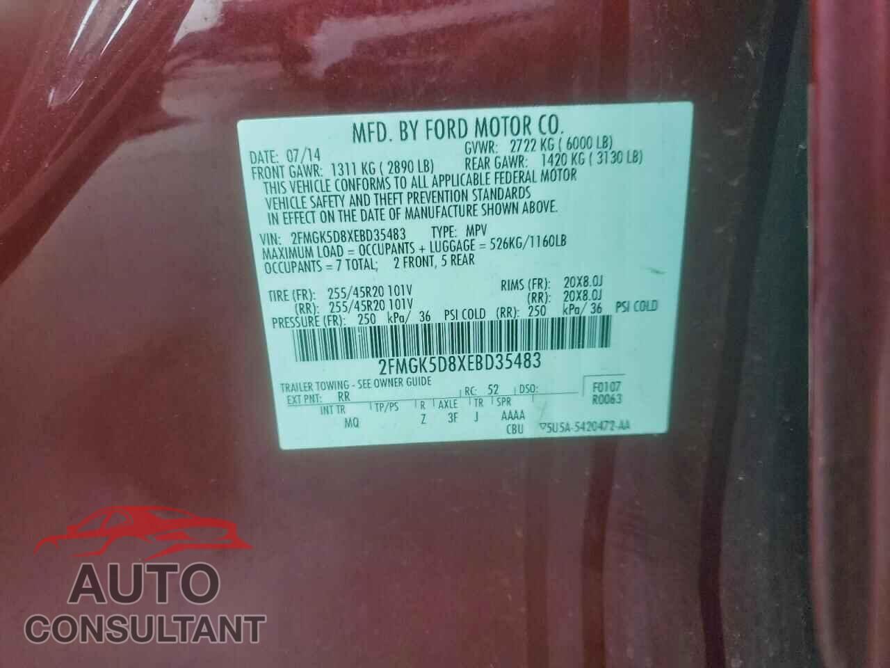 FORD FLEX 2014 - 2FMGK5D8XEBD35483